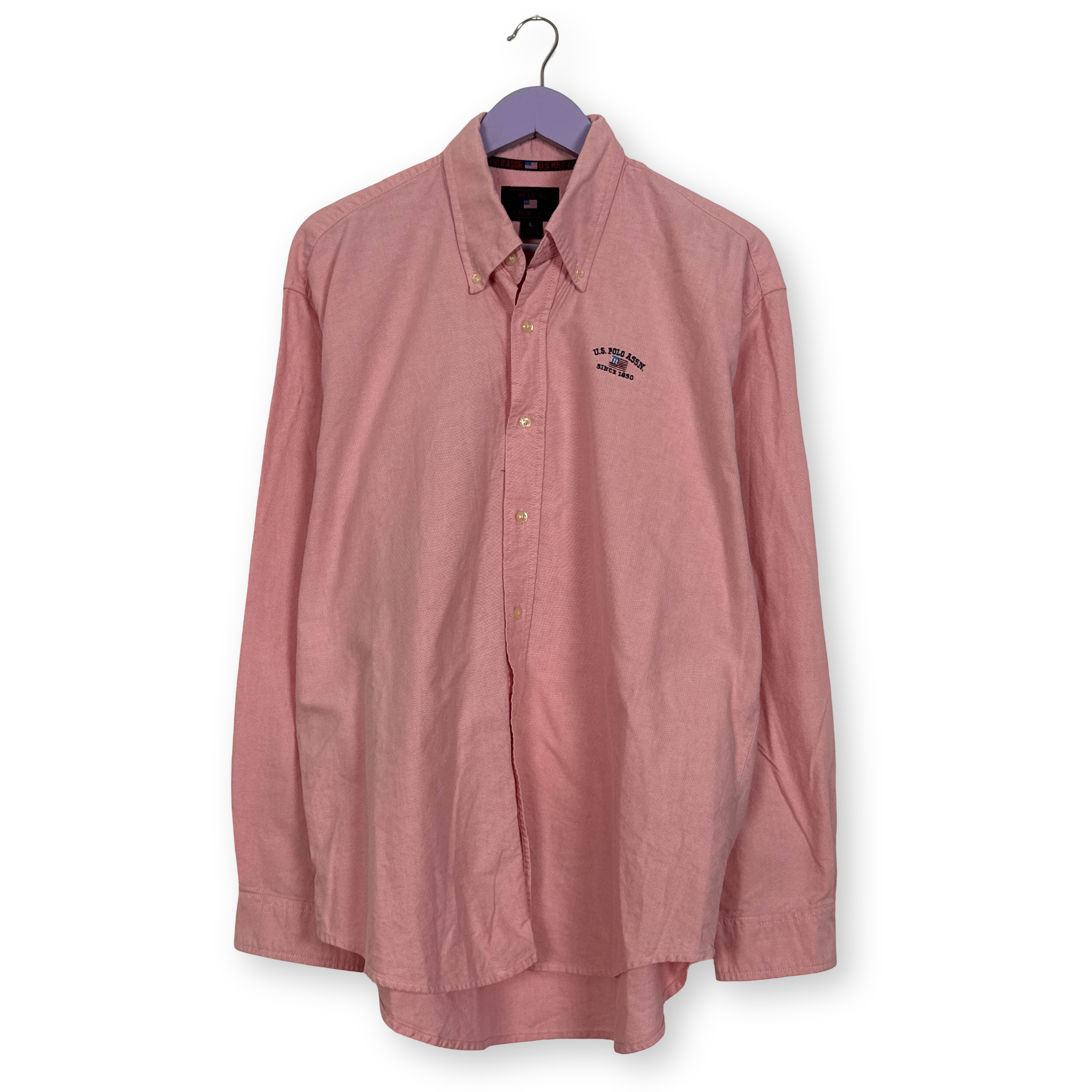 Camicia Vintage US POLO rosa a tinta unita in cotone anni 00 - Taglia L uomo