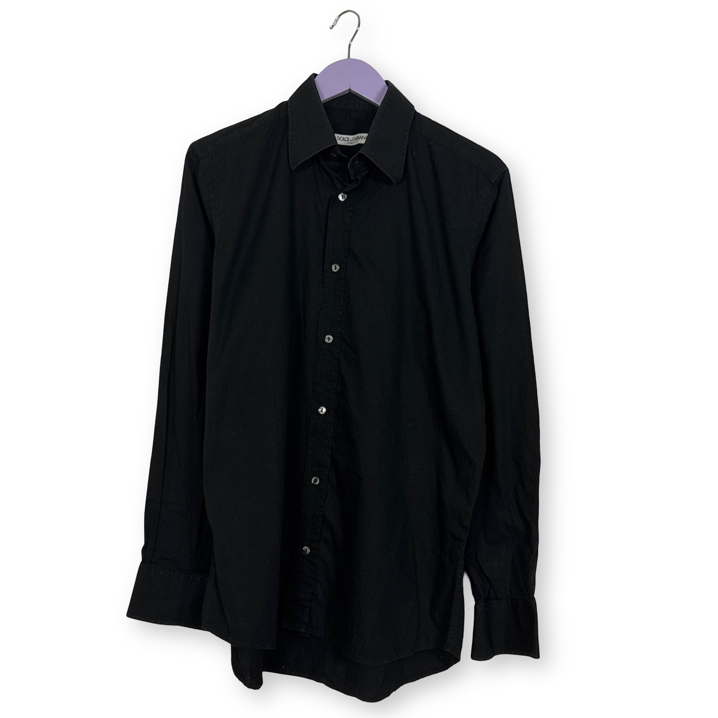 Camicia Dolce & Gabbana nera a tinta unita in cotone - Taglia 16 41 uomo