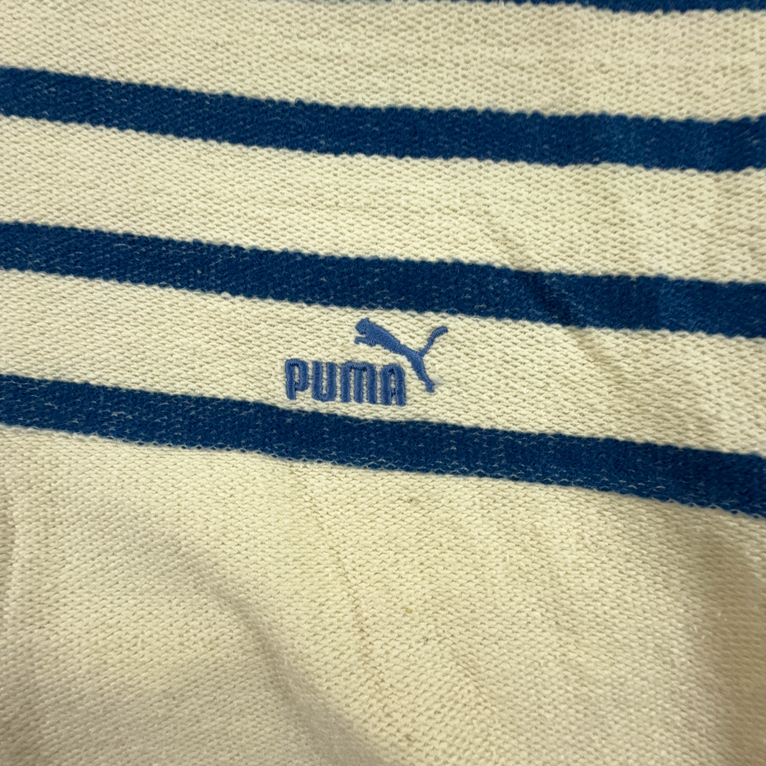 Felpa Puma Vintage beige a righe blu con zip anni 80 - Taglia S/M uomo