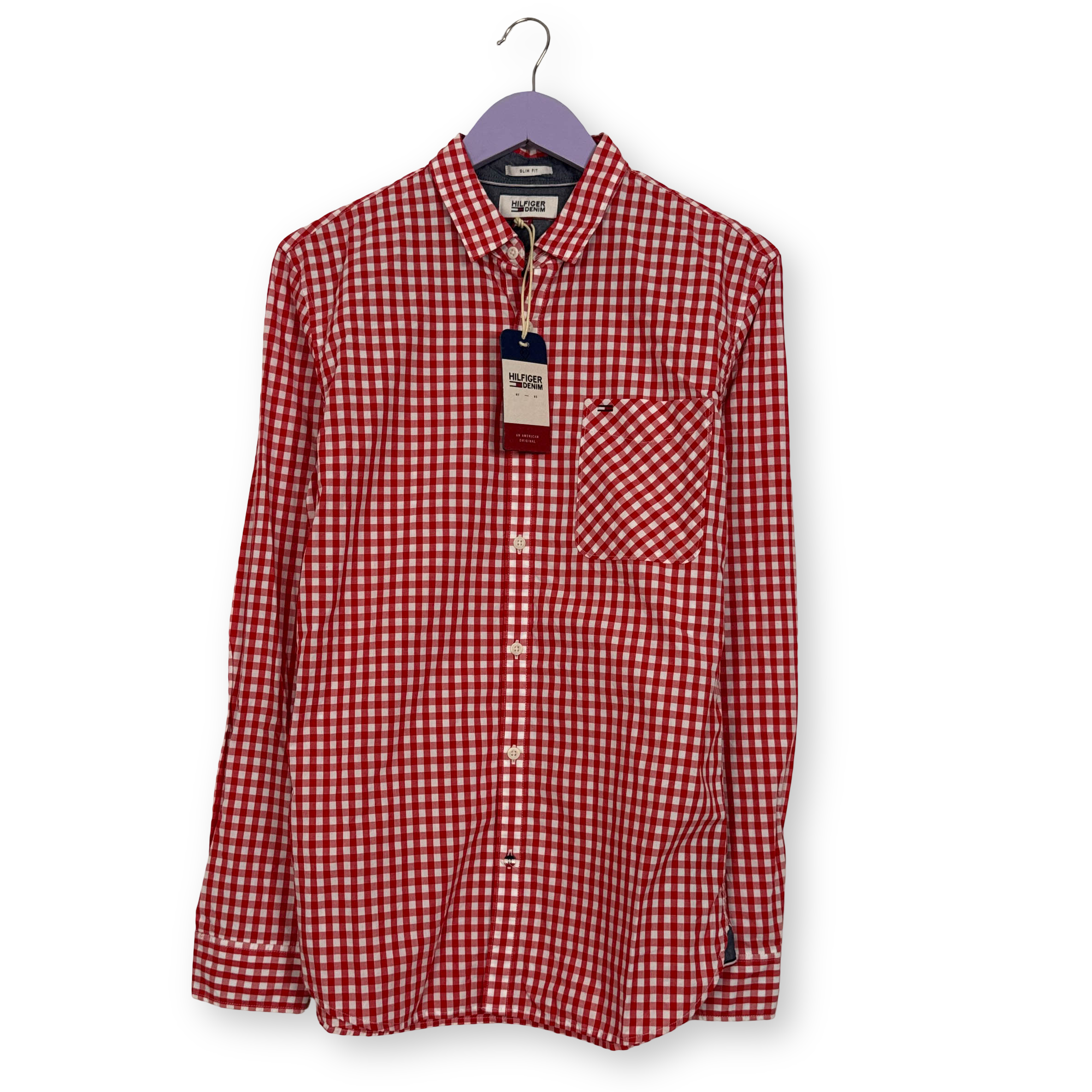 Camicia Tommy Hilfiger rossa e bianca a quadretti in cotone - Taglia M uomo