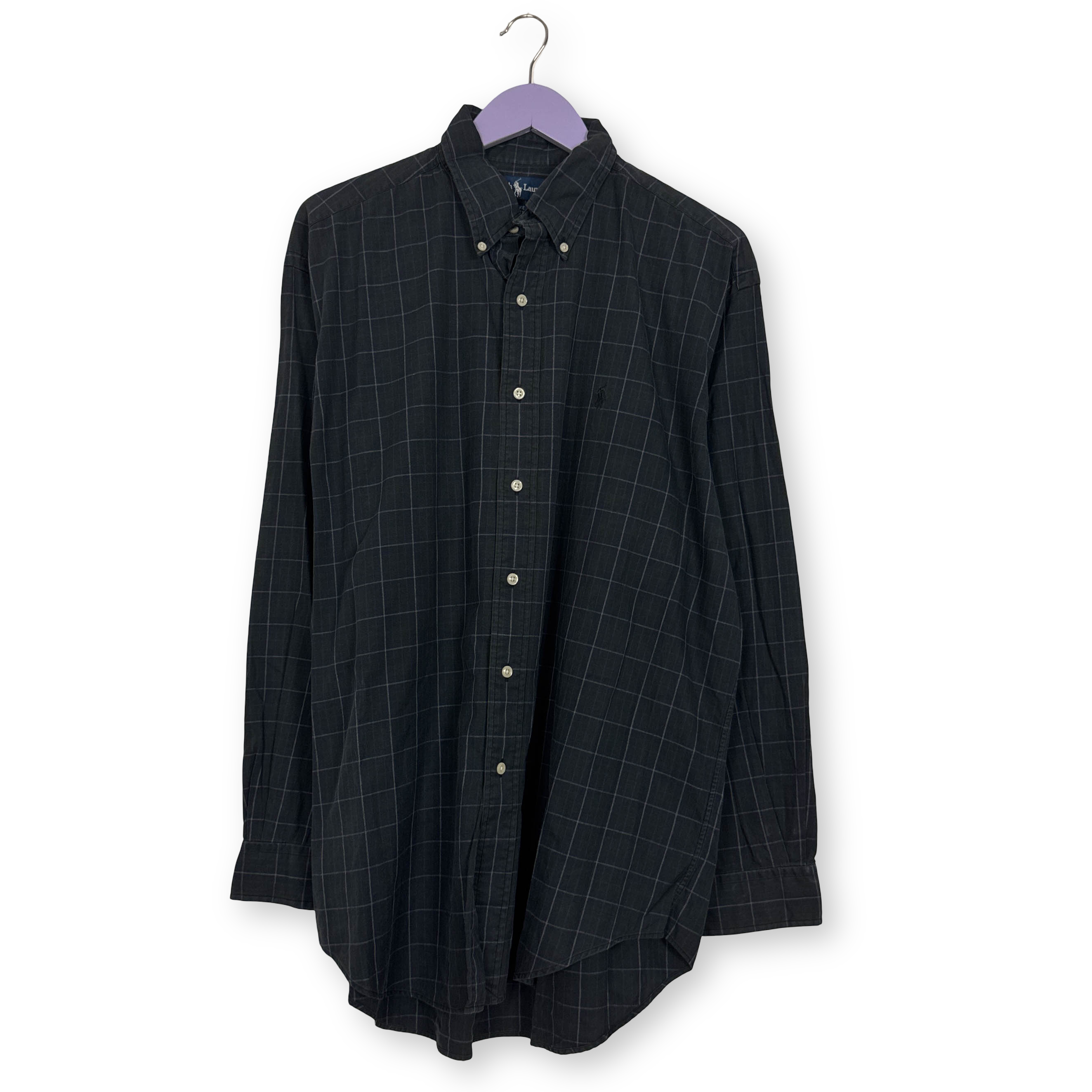 Camicia Ralph Lauren nera e blu a quadri in cotone - Taglia L uomo