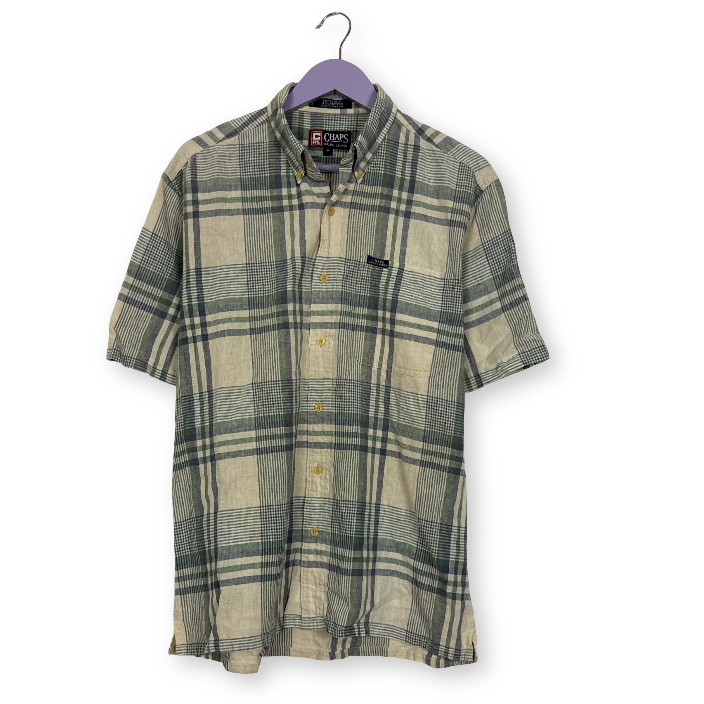 Camicia Ralph Lauren Vintage verde e beige quadri 55% lino - Taglia M uomo