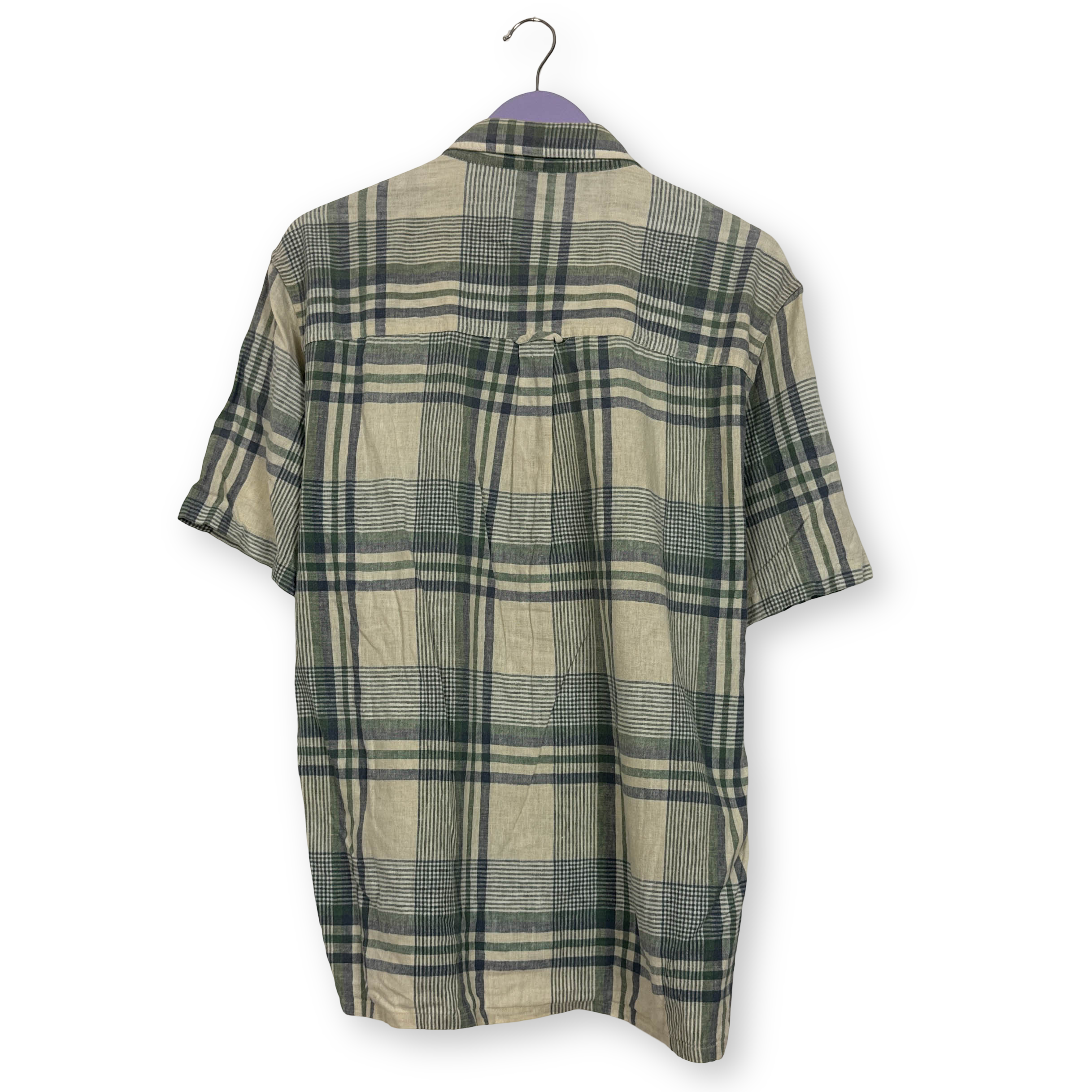 Camicia Ralph Lauren Vintage verde e beige quadri 55% lino - Taglia M uomo