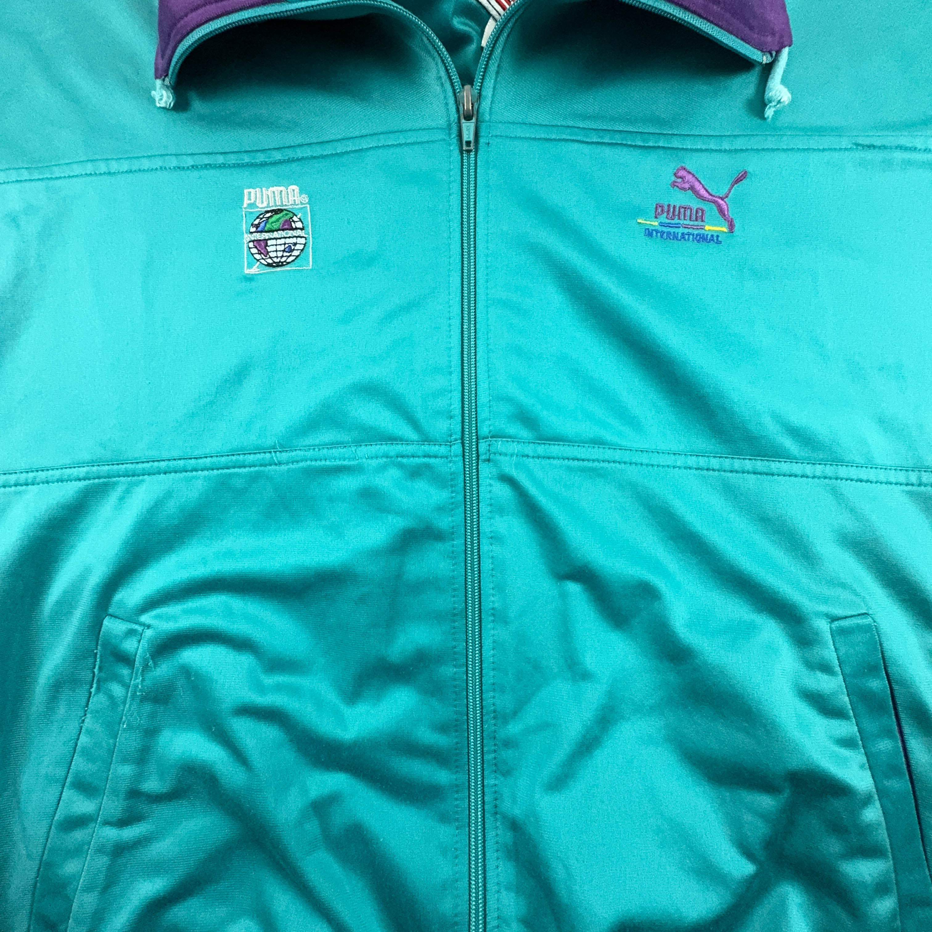 Felpa Puma Vintage International azzurra con zip anni 90 - Taglia L uomo