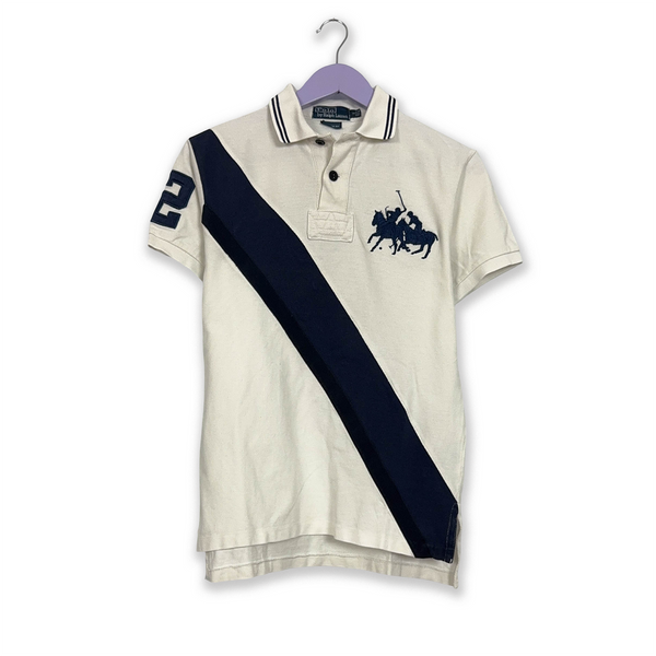 Polo Ralph Lauren bianca e blu in cotone custom fit - Taglia S uomo