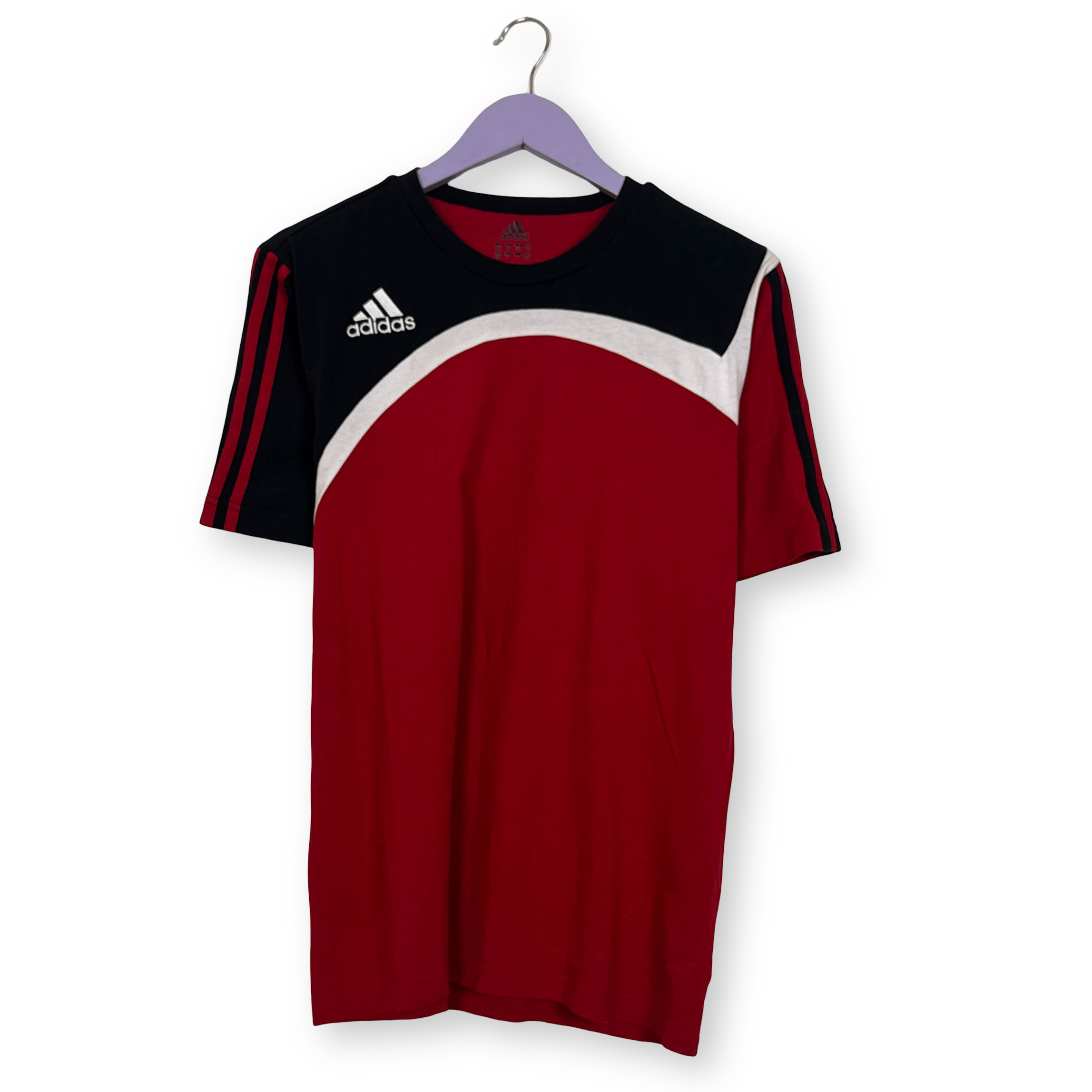 T shirt Adidas nera rossa e bianca a girocollo in cotone - Taglia D6 F180 uomo