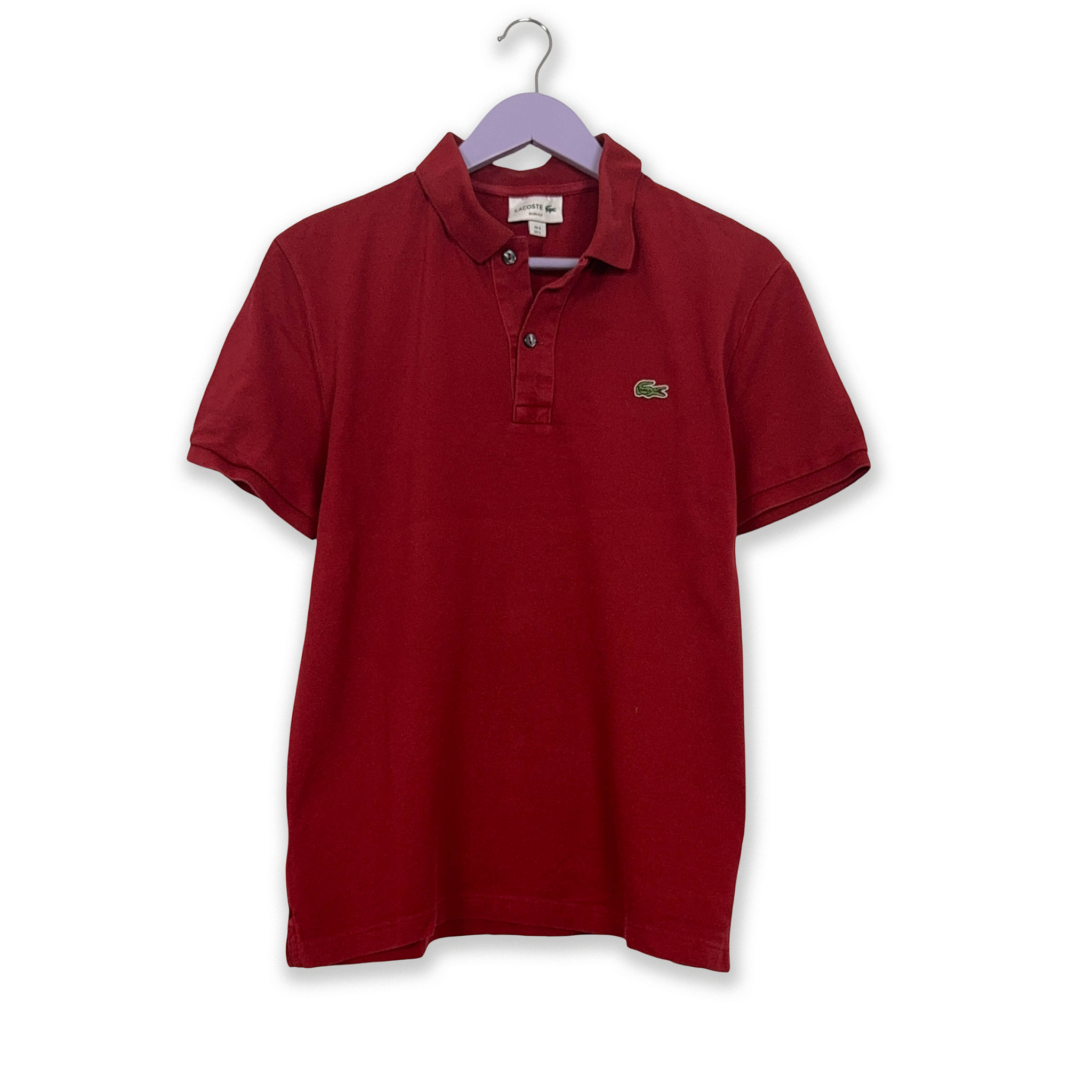 Polo Lacoste rosso scuro a tinta unita in cotone slim fit - Taglia M uomo