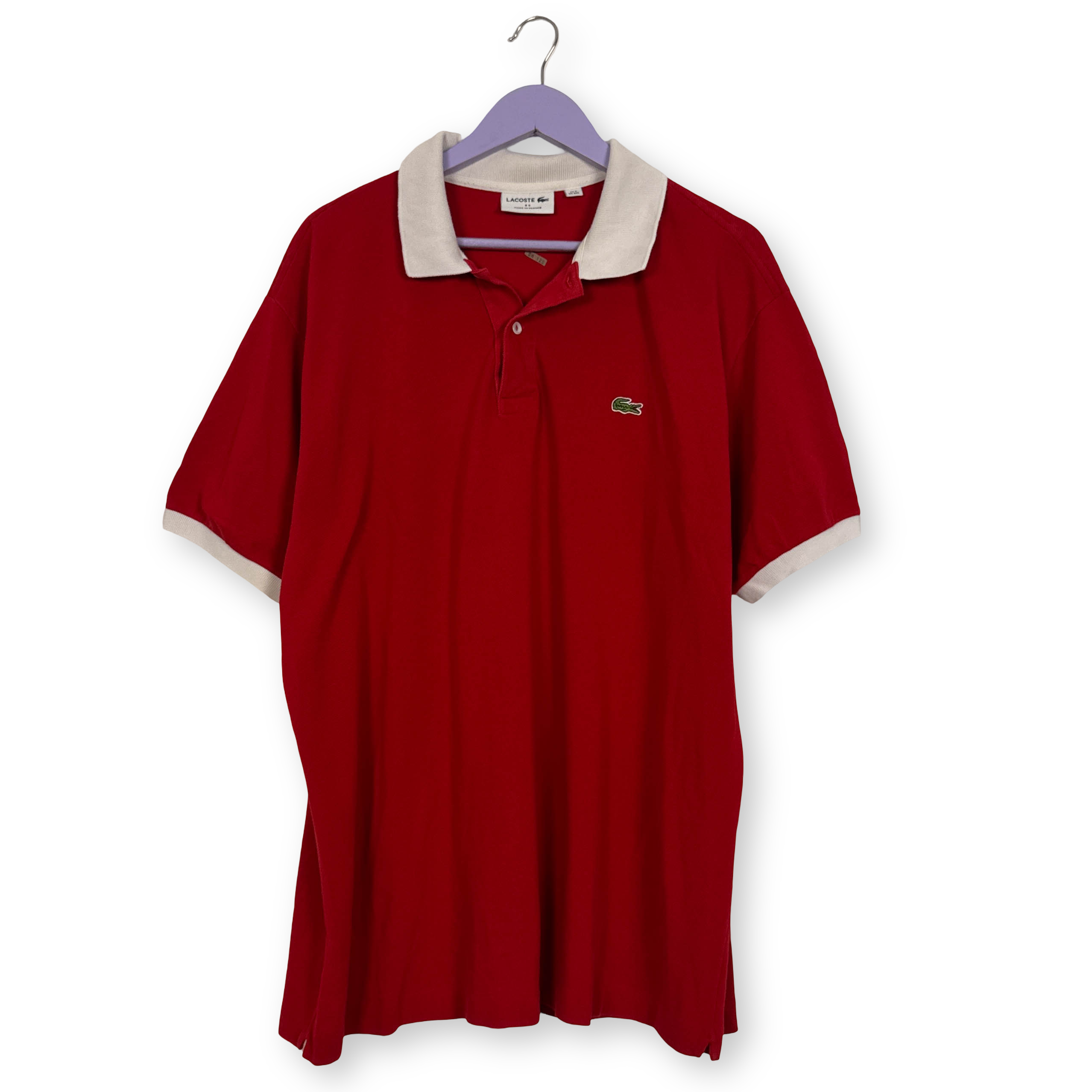 Polo Lacoste rossa e bianca a tinta unita in cotone - Taglia 4XL uomo