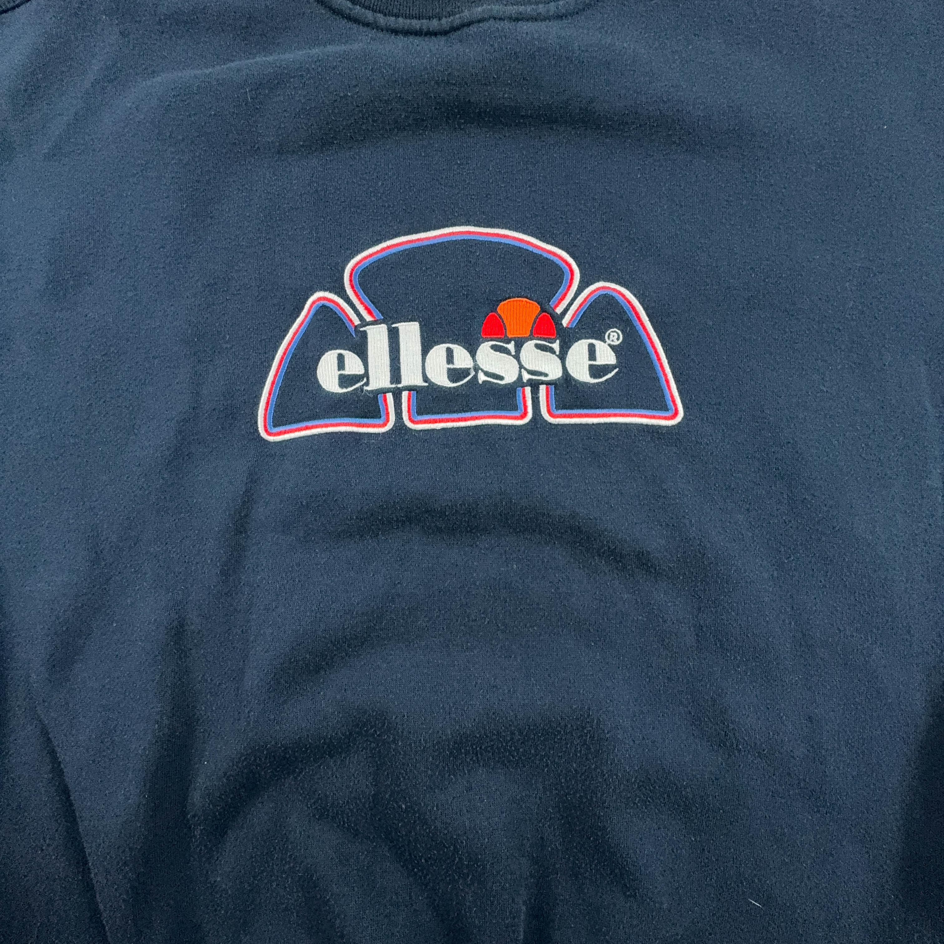 Felpa Ellesse Vintage blu scuro a girocollo con logo ricamato - Taglia L uomo