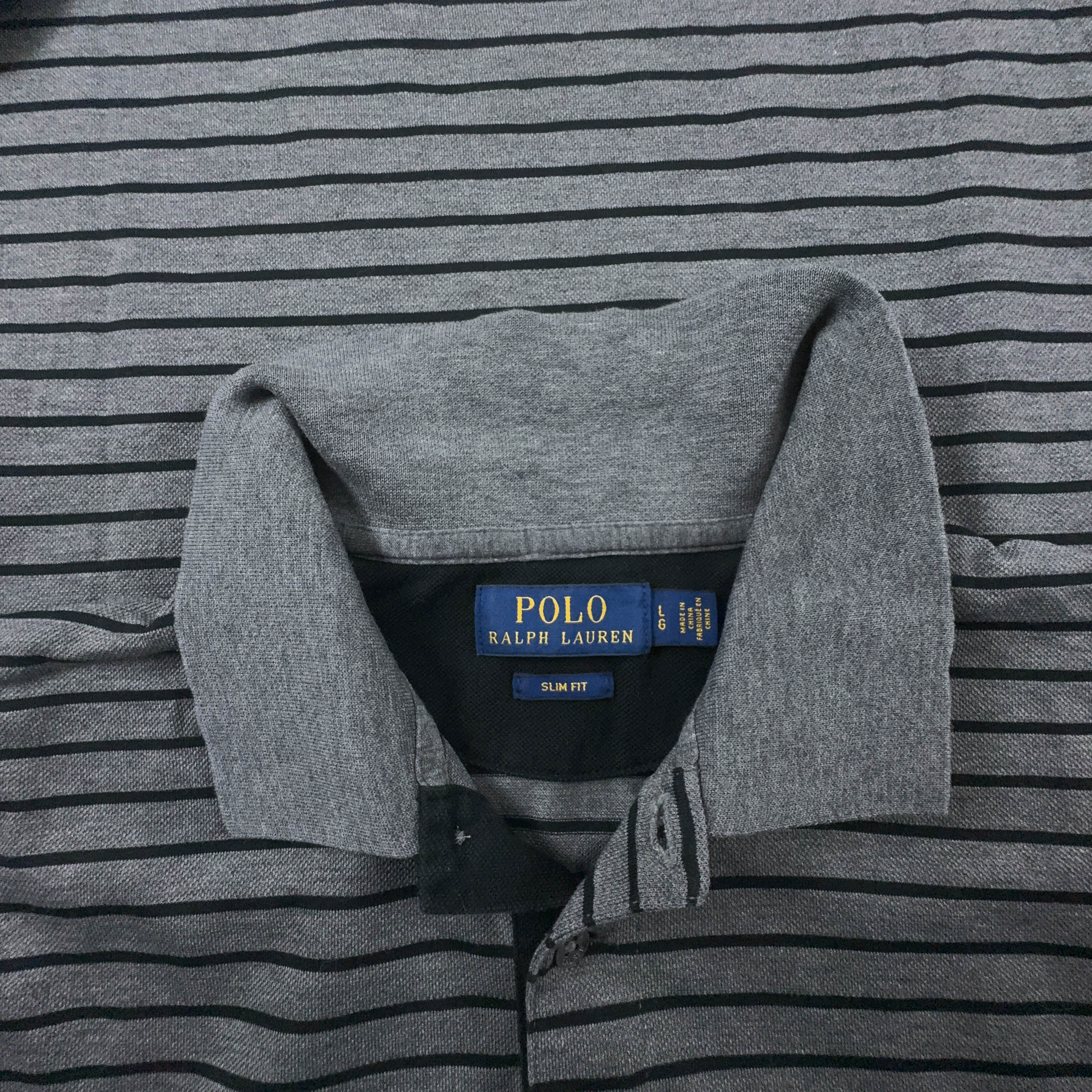 Polo Ralph Lauren a righe grigia e nera slim fit - Taglia L uomo