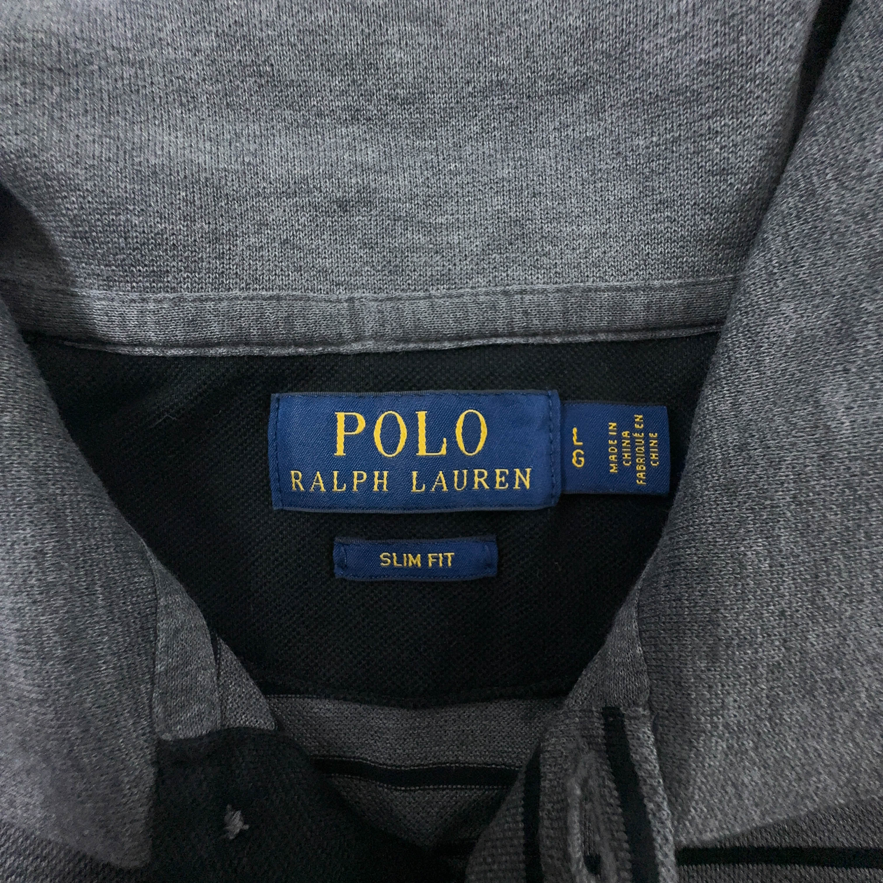 Polo Ralph Lauren a righe grigia e nera slim fit - Taglia L uomo