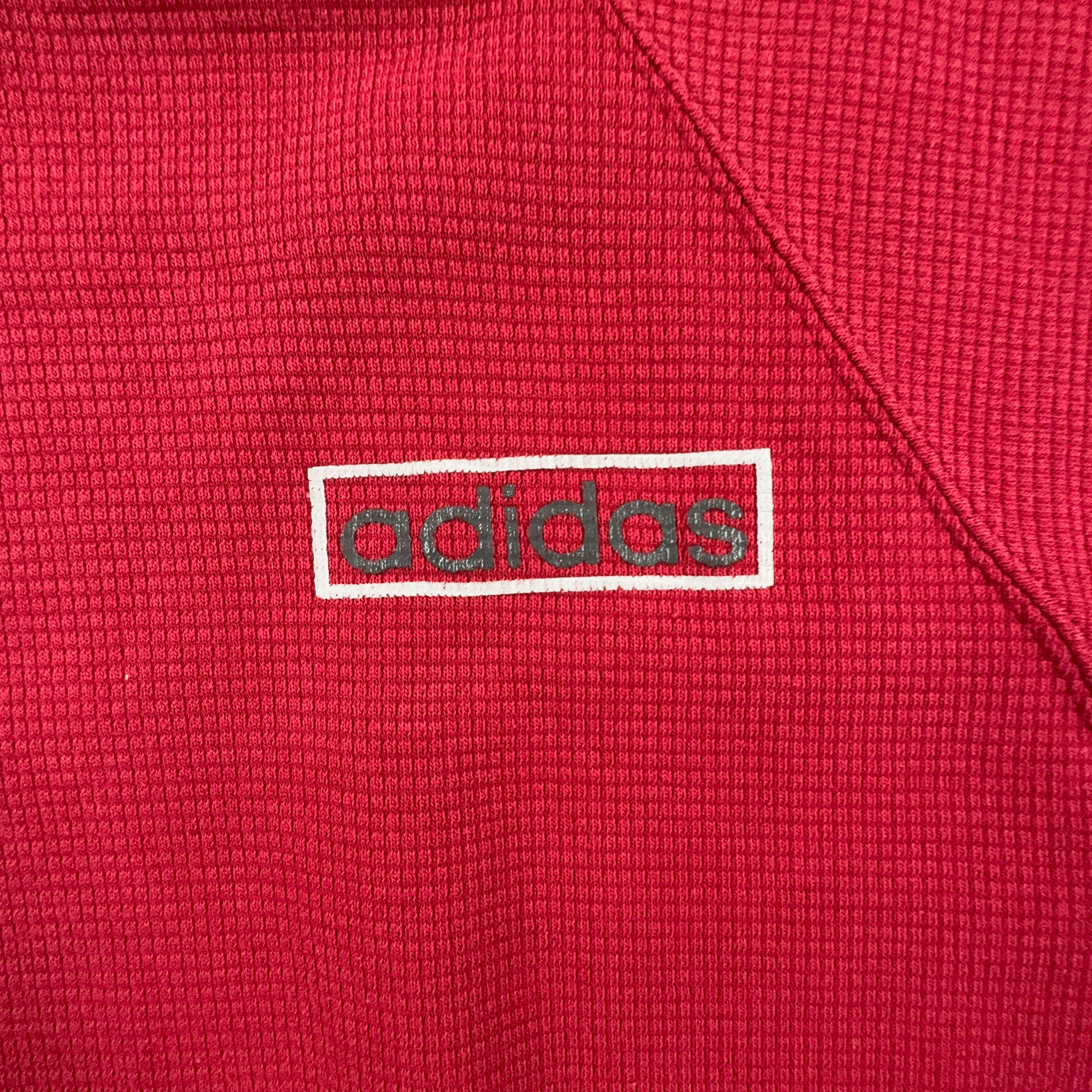 Felpa Adidas Vintage rossa a girocollo con stampa sul retro anni 90 - Taglia F180 D6 uomo