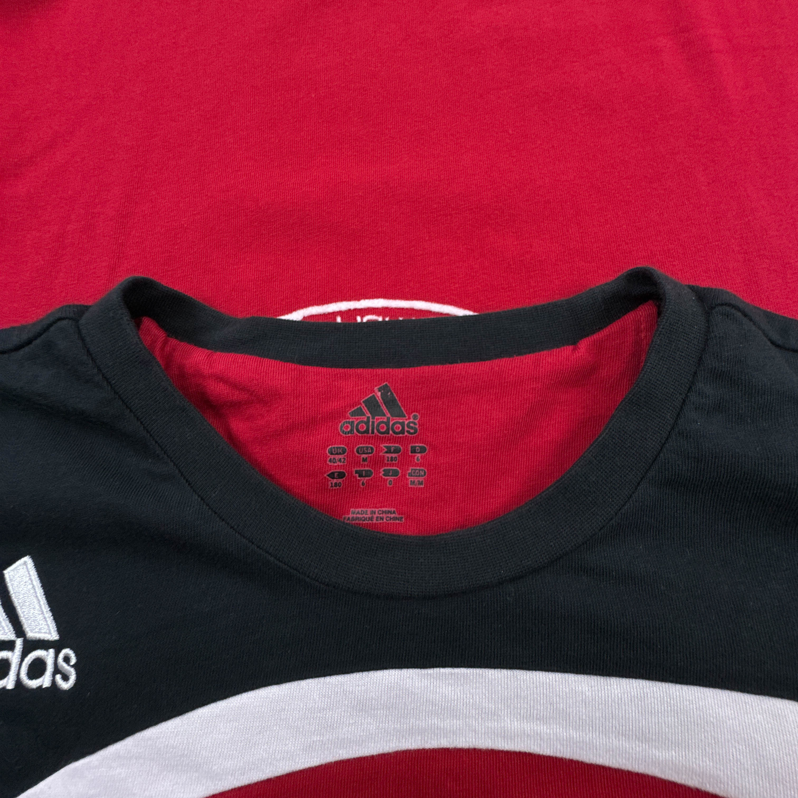 T shirt Adidas nera rossa e bianca a girocollo in cotone - Taglia D6 F180 uomo