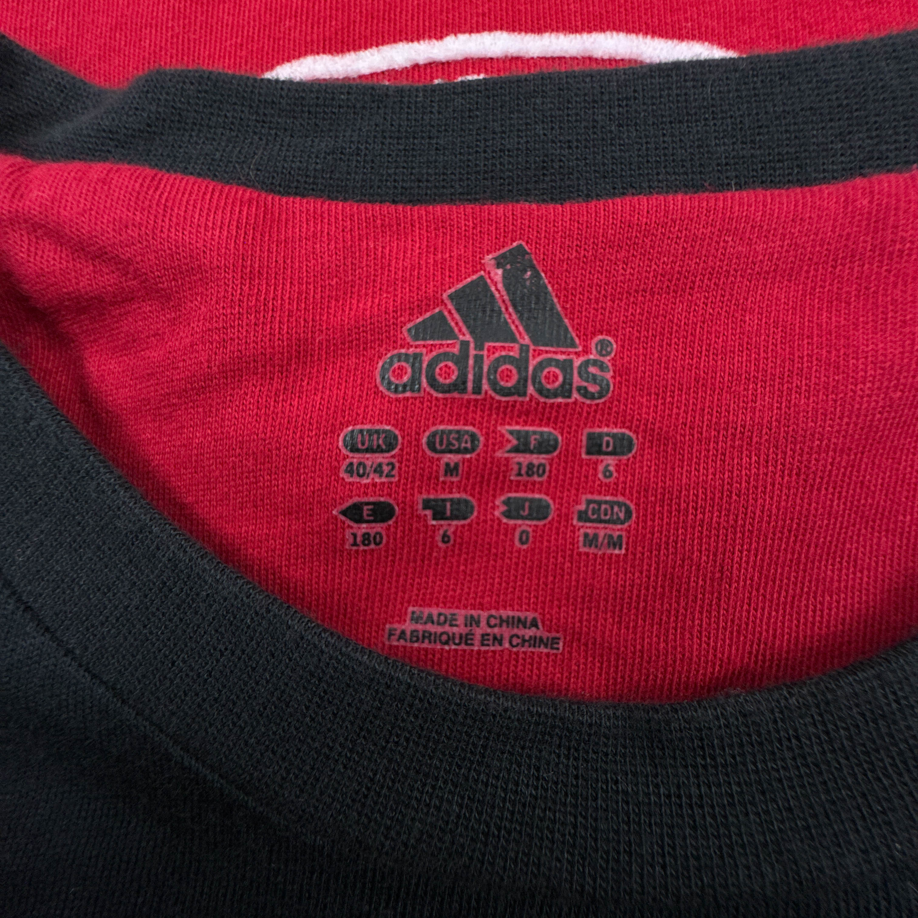 T shirt Adidas nera rossa e bianca a girocollo in cotone - Taglia D6 F180 uomo