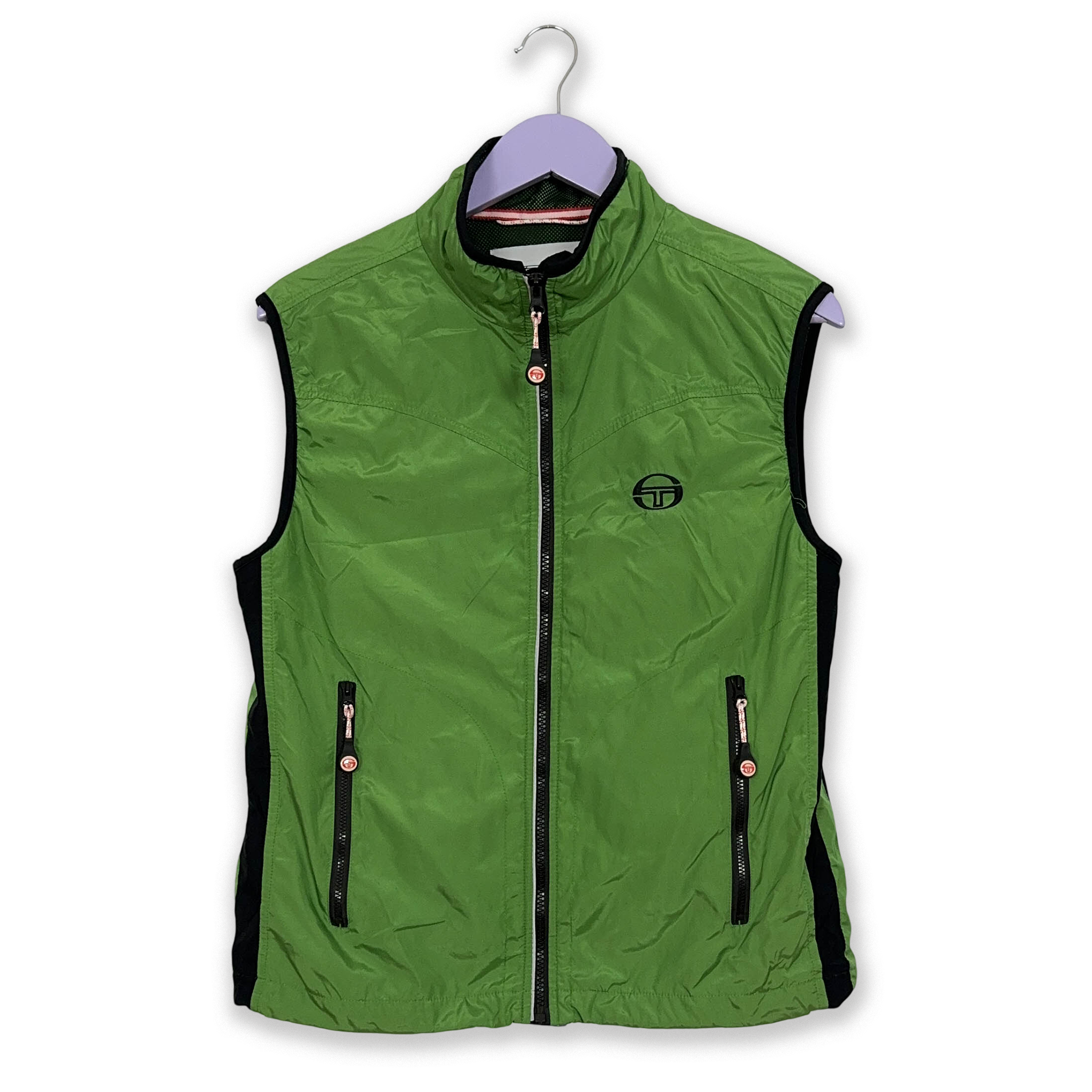 Giacca a vento Sergio Tacchini Vintage smanicata verde con zip anni 2000 - Taglia S uomo