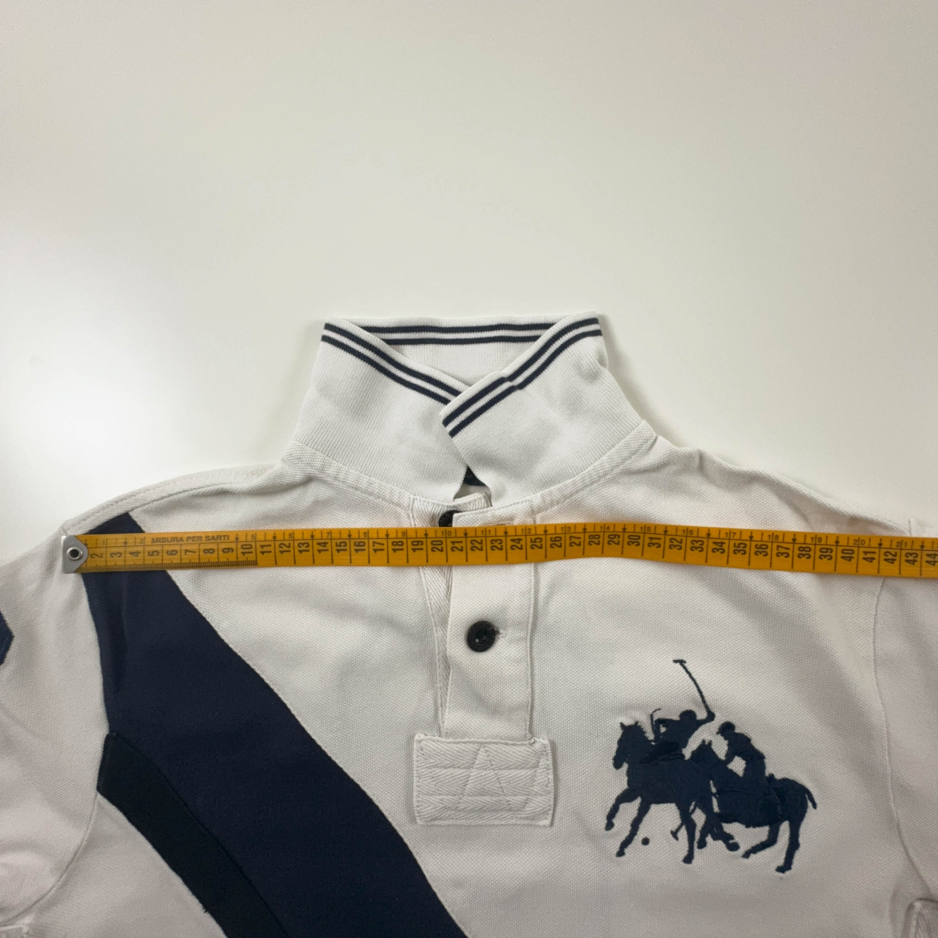 Polo Ralph Lauren bianca e blu in cotone custom fit - Taglia S uomo