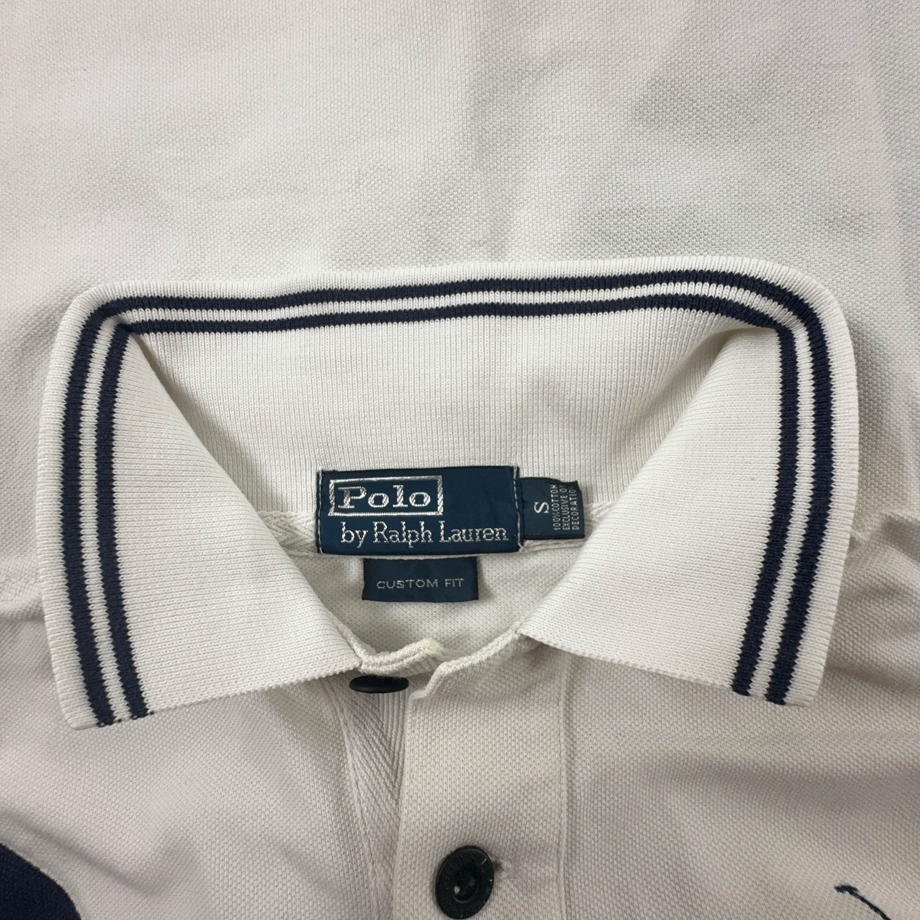 Polo Ralph Lauren bianca e blu in cotone custom fit - Taglia S uomo