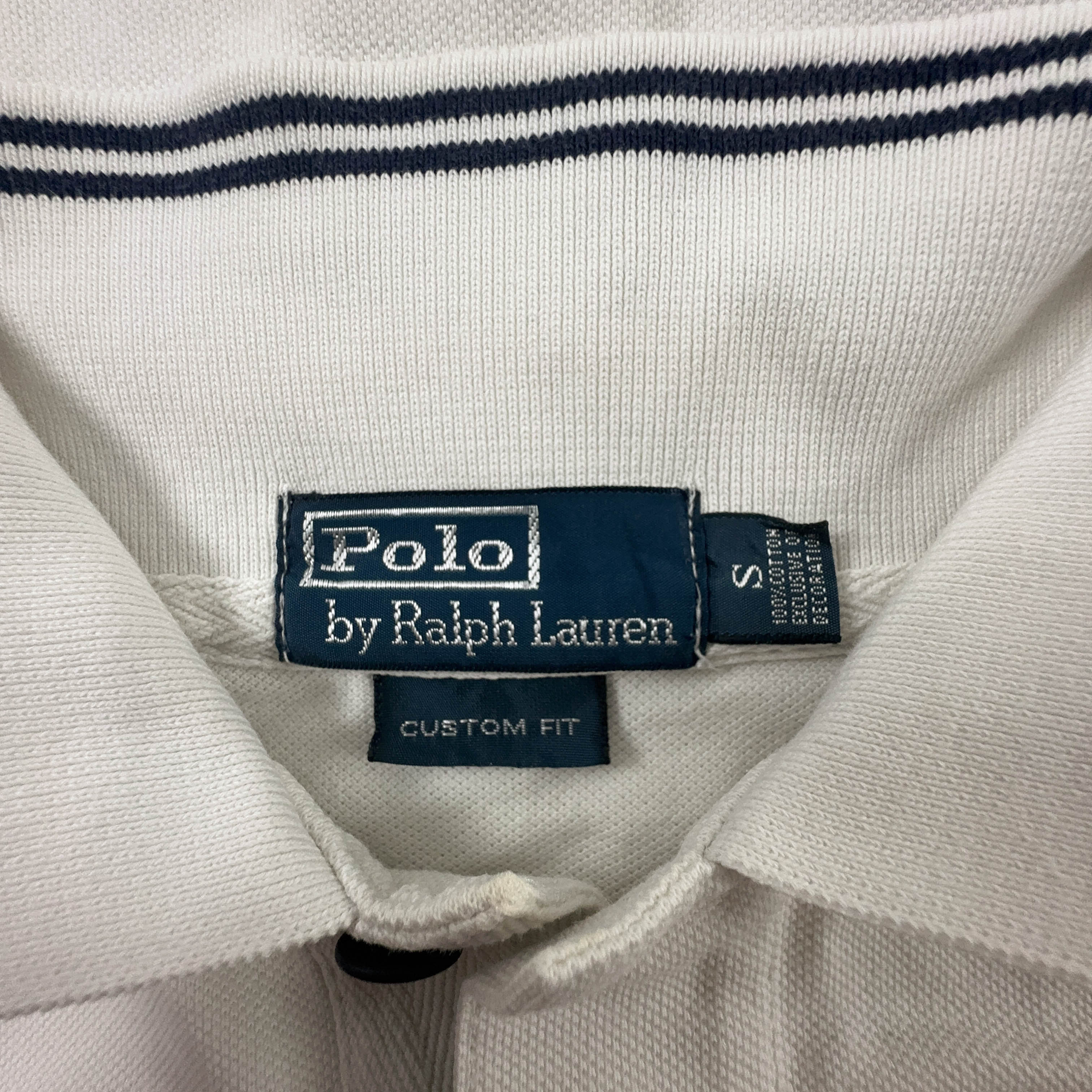 Polo Ralph Lauren bianca e blu in cotone custom fit - Taglia S uomo