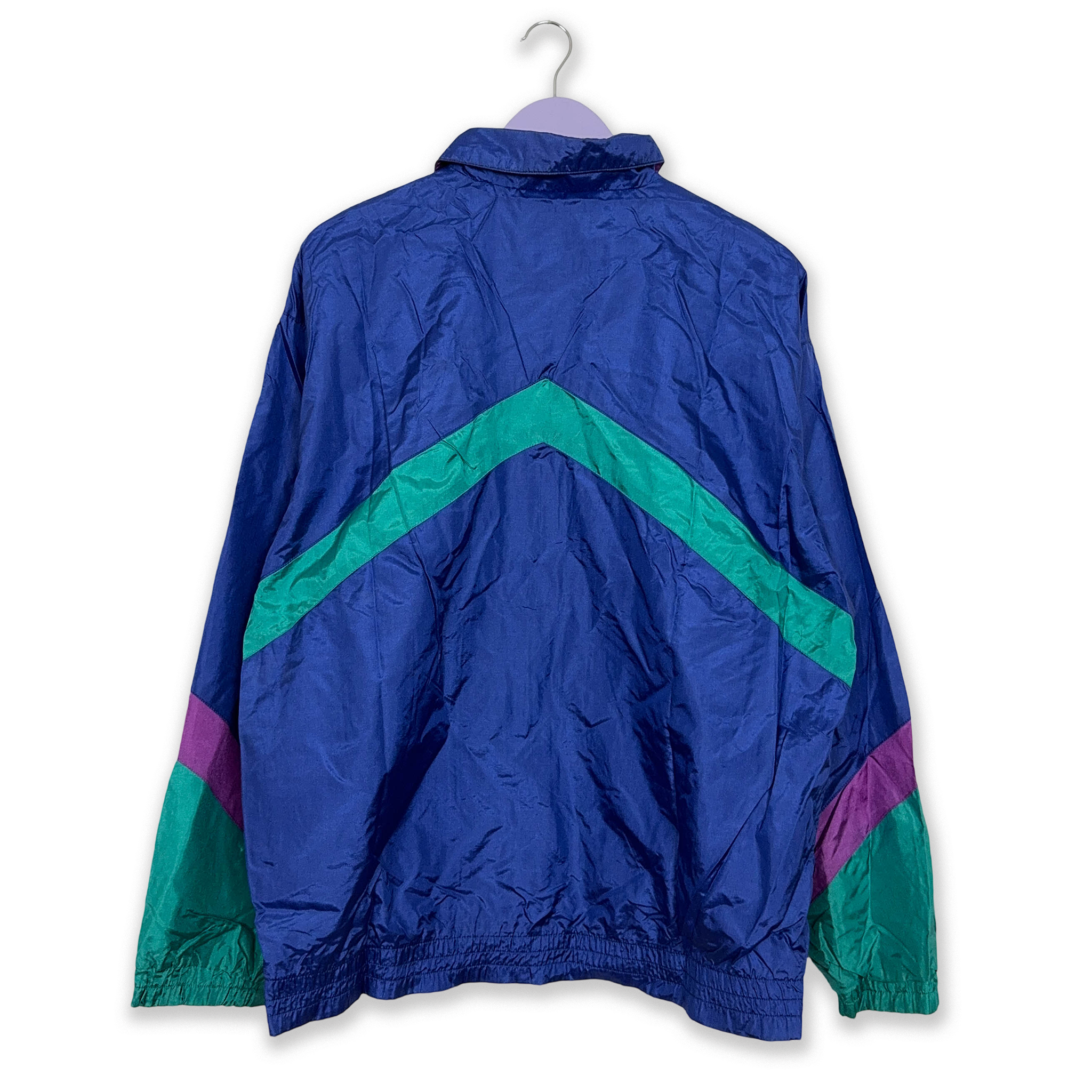 Giacca a vento Fila Vintage blu e verde geometrica con zip anni 90 - Taglia I52 uomo