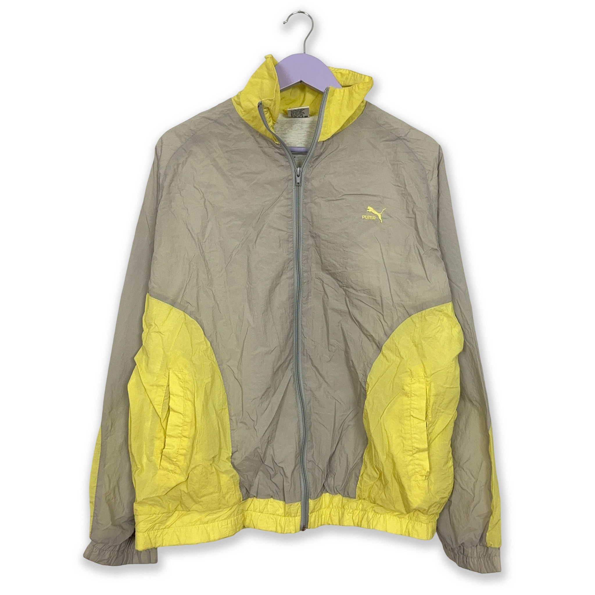 Giacca a vento Puma Vintage grigia e gialla con zip anni 90 - Taglia M/L uomo