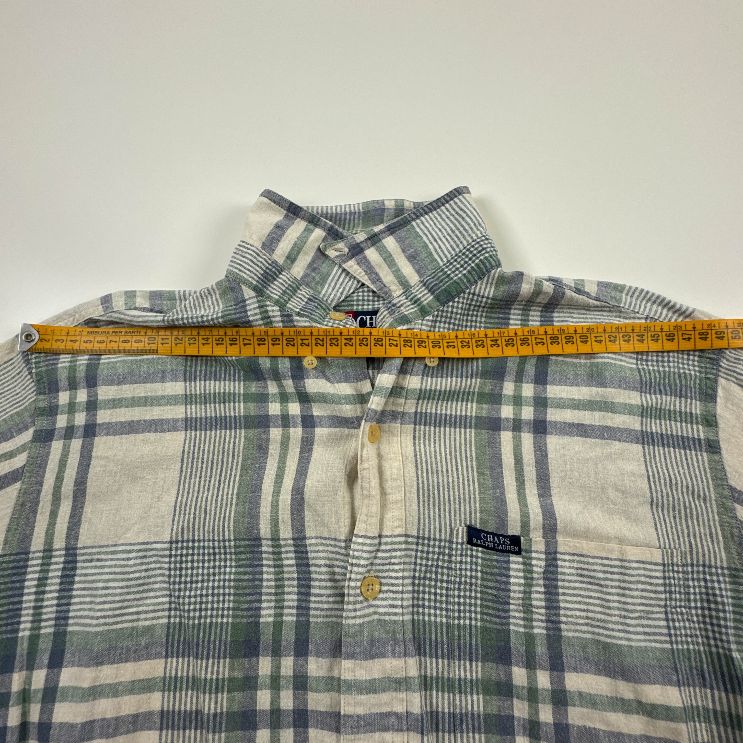 Camicia Ralph Lauren Vintage verde e beige quadri 55% lino - Taglia M uomo