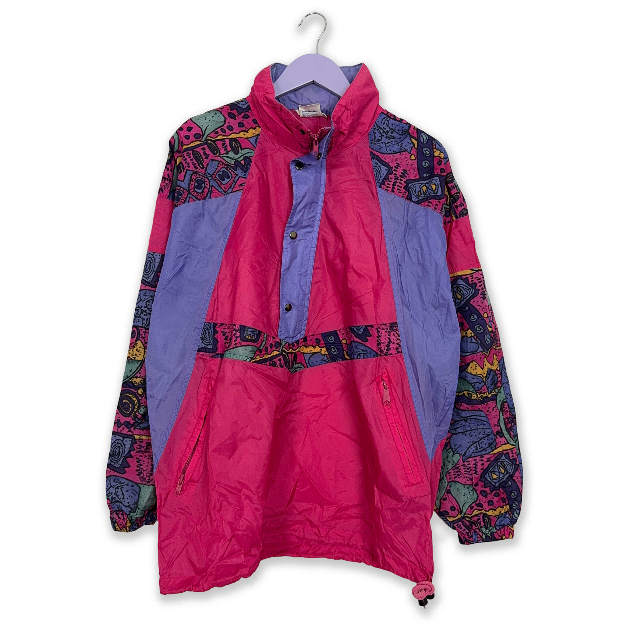 Giacca a vento Etirel impermeabile Vintage viola e rosa a fantasia con zip - Taglia L uomo
