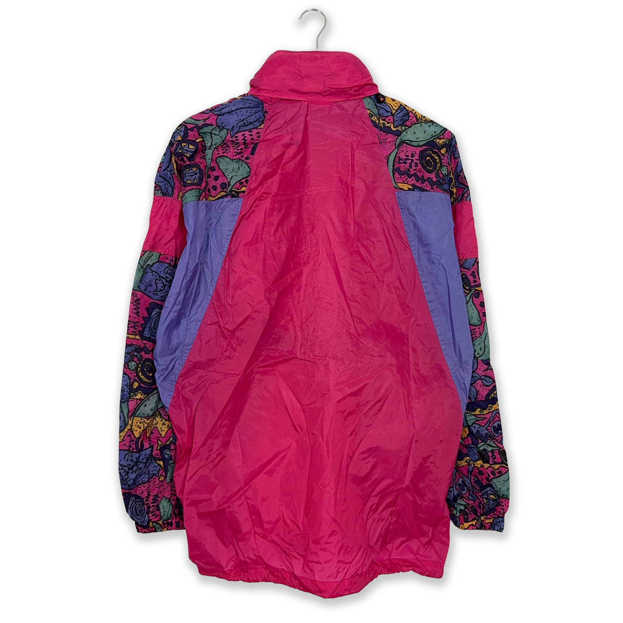 Giacca a vento Etirel impermeabile Vintage viola e rosa a fantasia con zip - Taglia L uomo