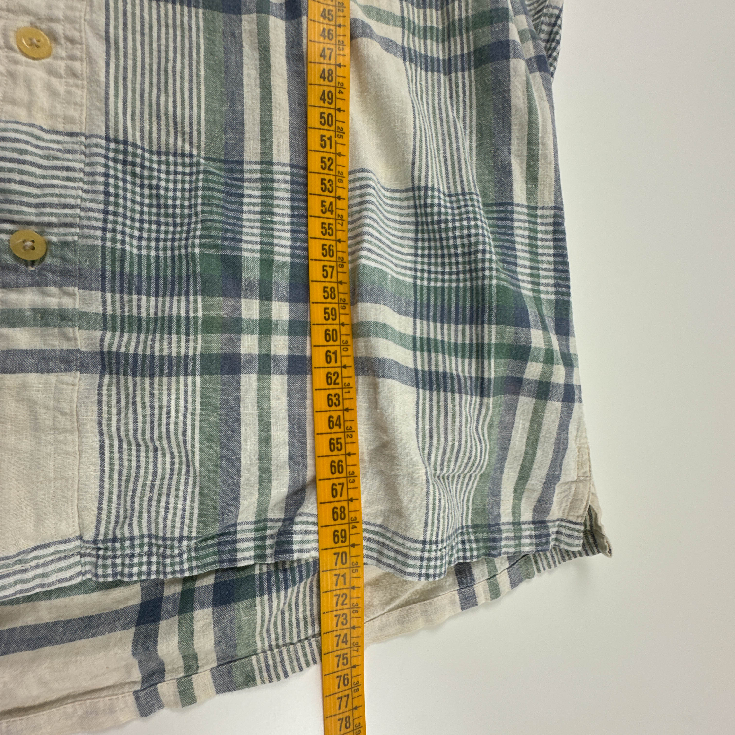 Camicia Ralph Lauren Vintage verde e beige quadri 55% lino - Taglia M uomo