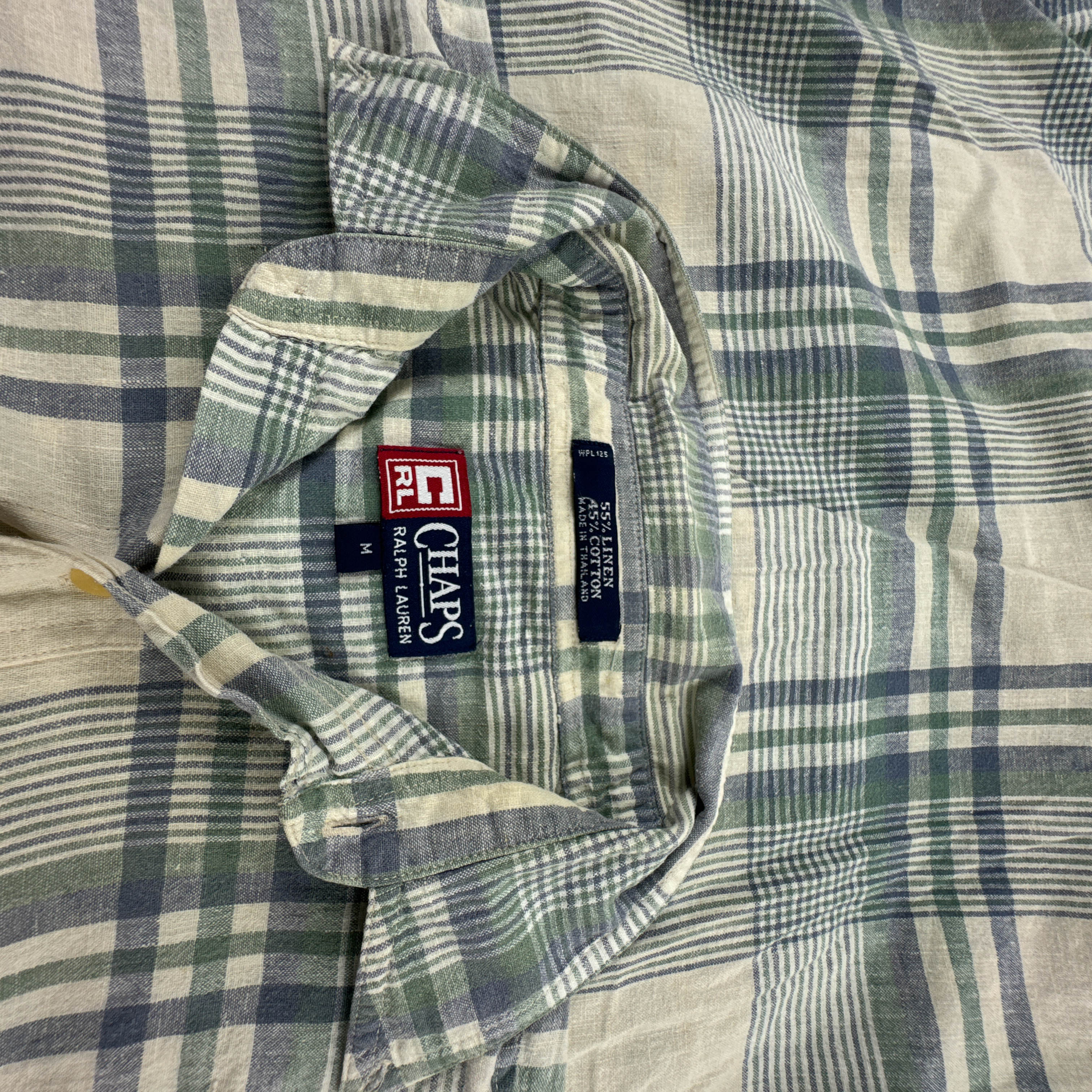 Camicia Ralph Lauren Vintage verde e beige quadri 55% lino - Taglia M uomo