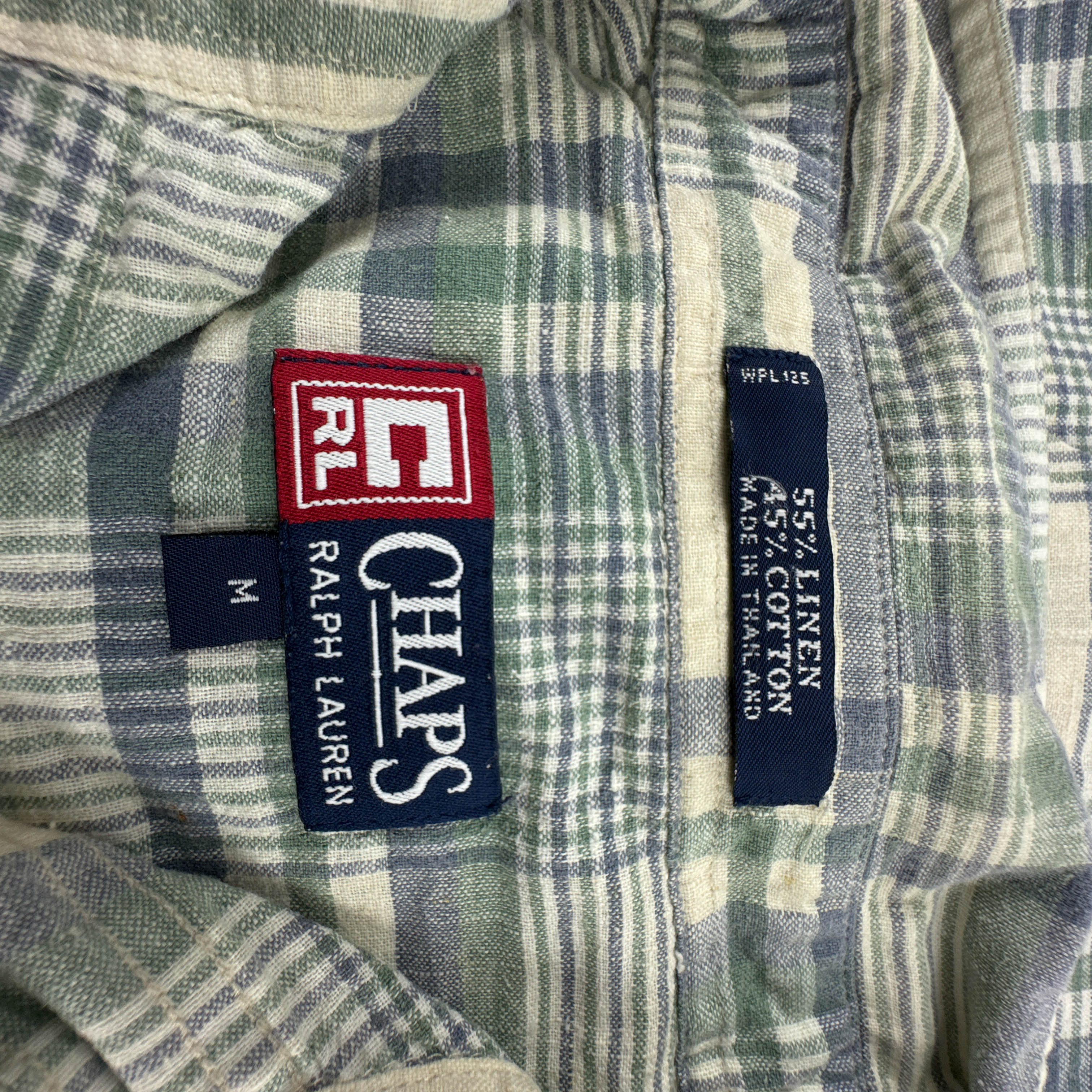 Camicia Ralph Lauren Vintage verde e beige quadri 55% lino - Taglia M uomo