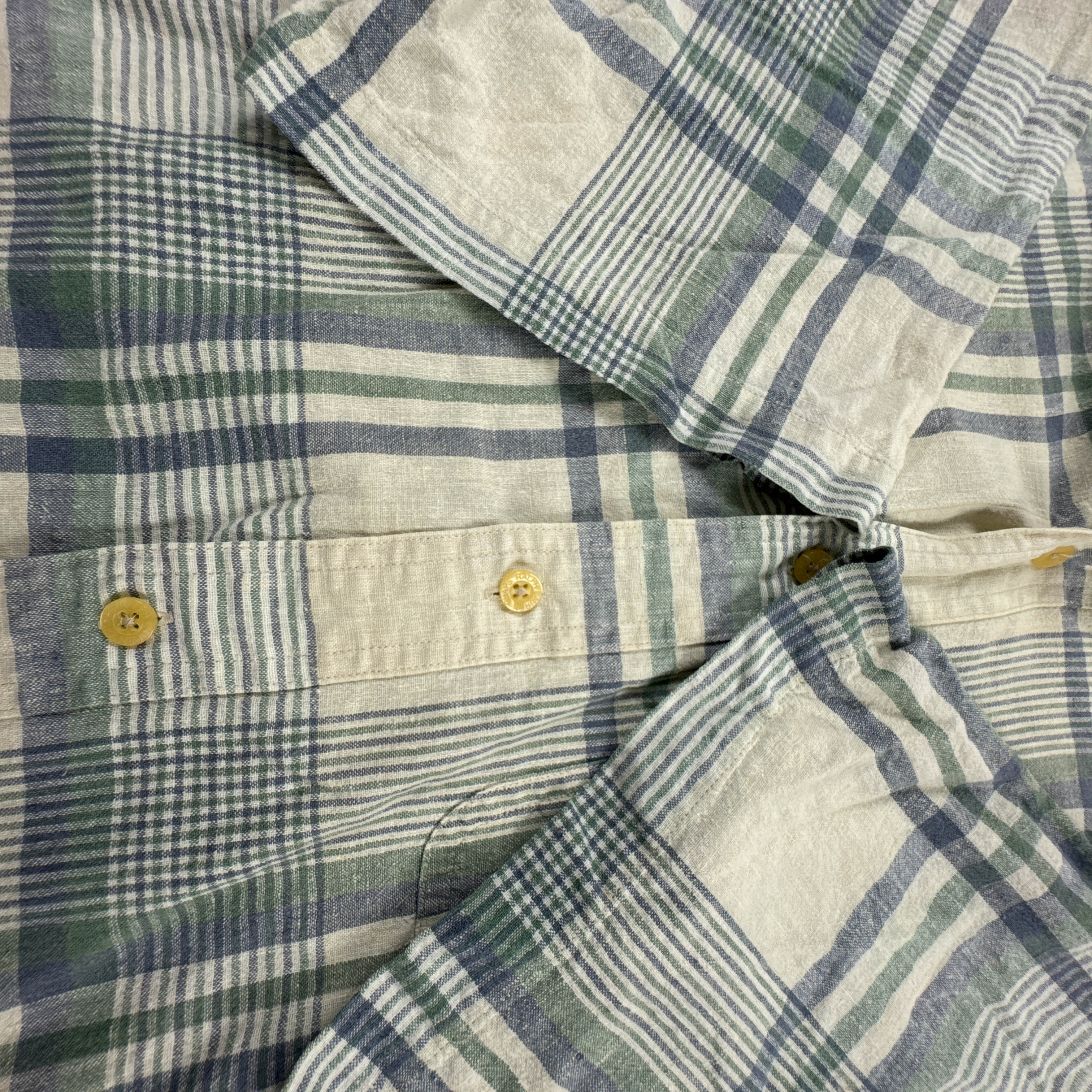 Camicia Ralph Lauren Vintage verde e beige quadri 55% lino - Taglia M uomo