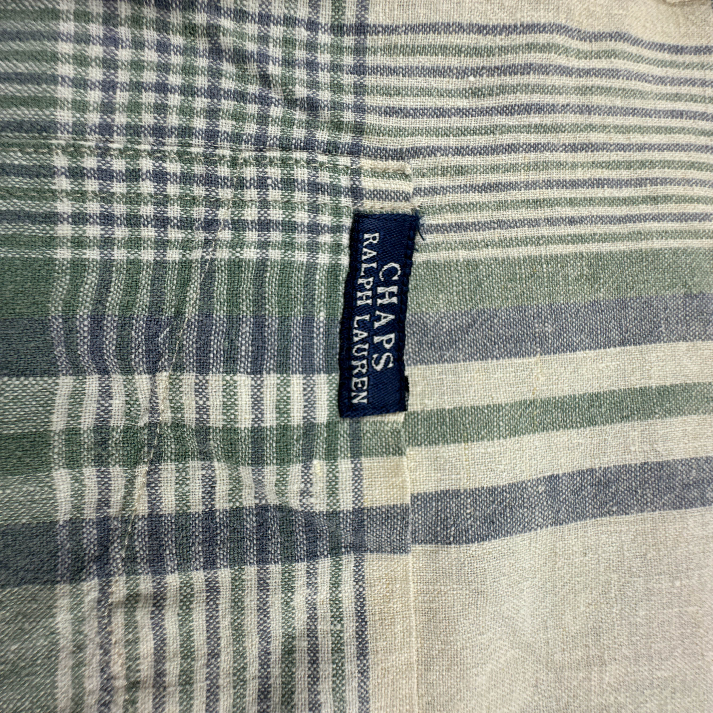 Camicia Ralph Lauren Vintage verde e beige quadri 55% lino - Taglia M uomo