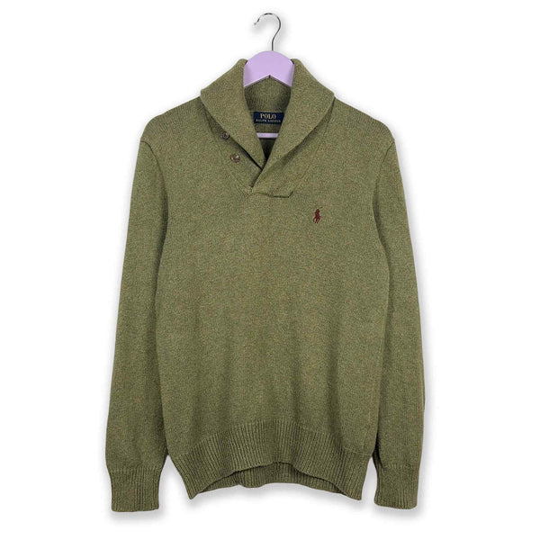 Maglione Ralph Lauren verde con scollo a V e bottoni - Taglia S/M uomo