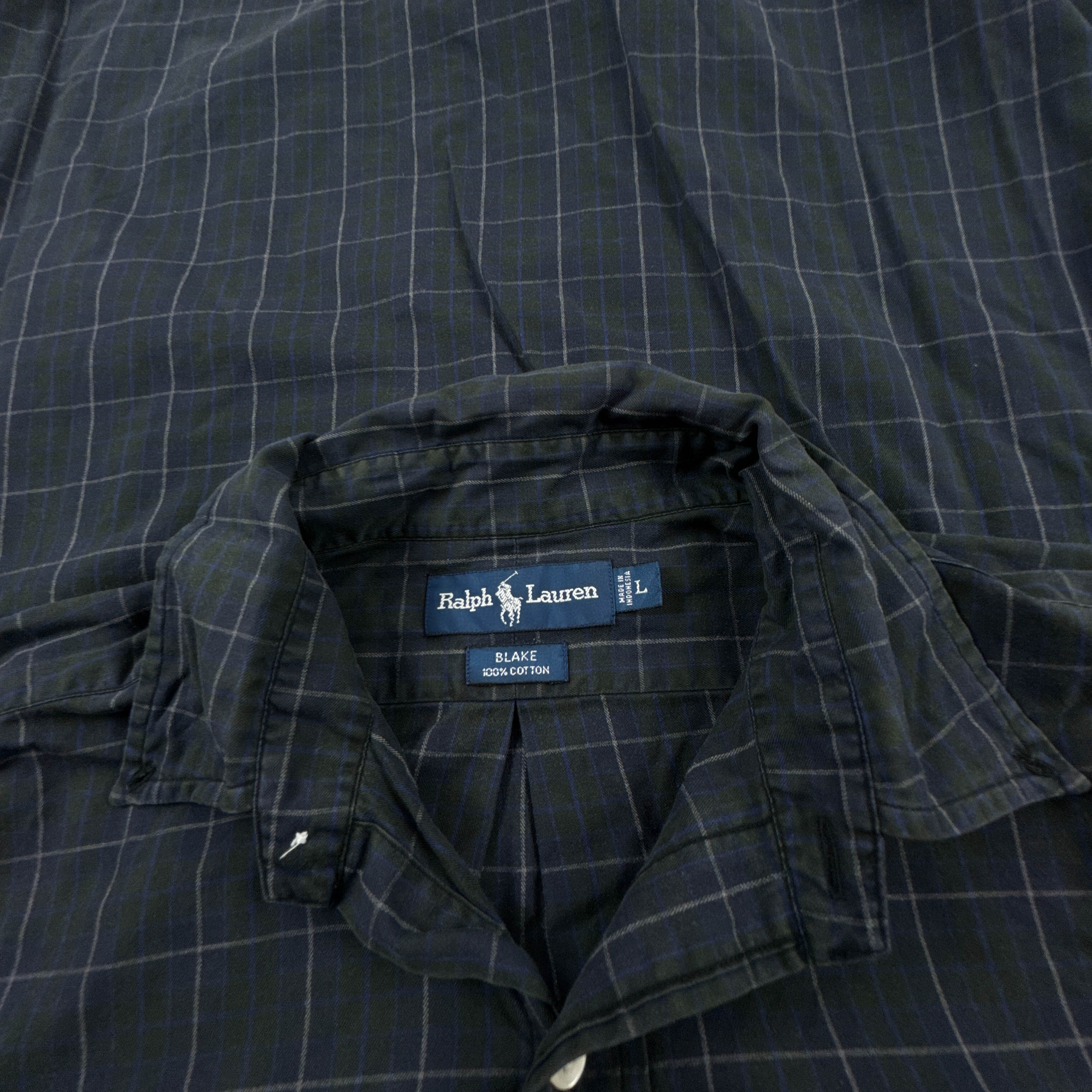 Camicia Ralph Lauren nera e blu a quadri in cotone - Taglia L uomo