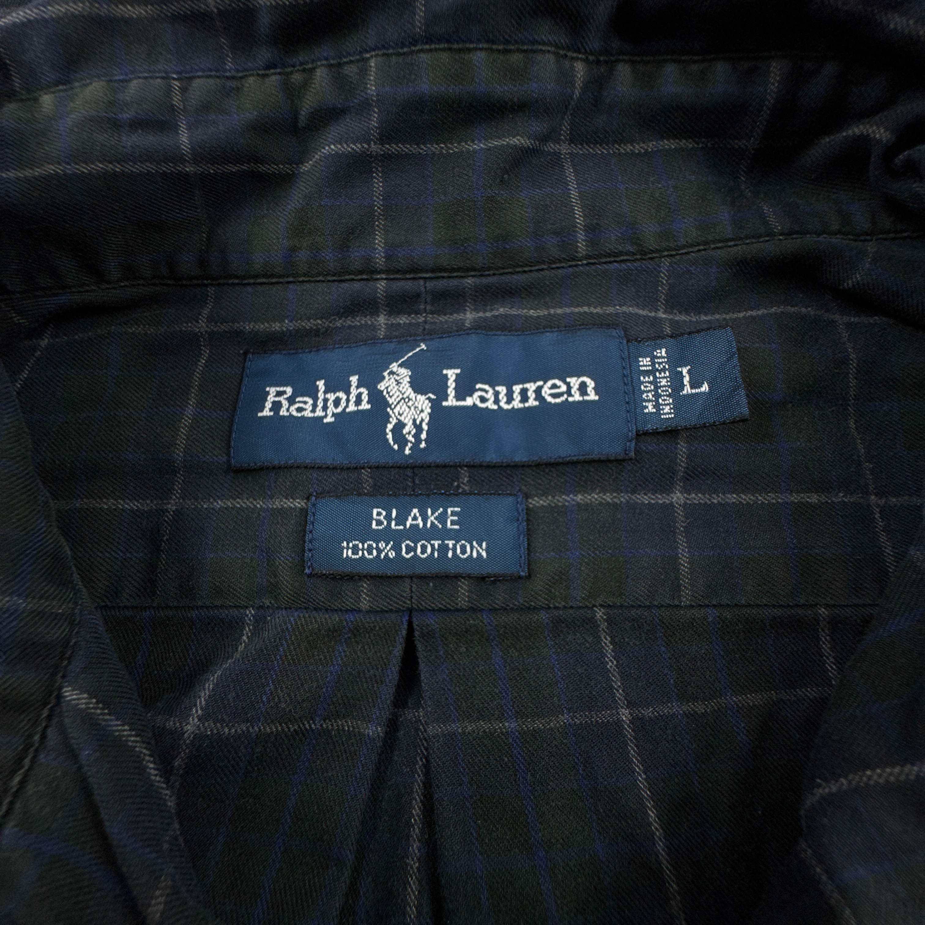 Camicia Ralph Lauren nera e blu a quadri in cotone - Taglia L uomo