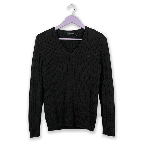 Maglione Ralph Lauren nero intrecciato con scollo a V - Taglia M/L donna