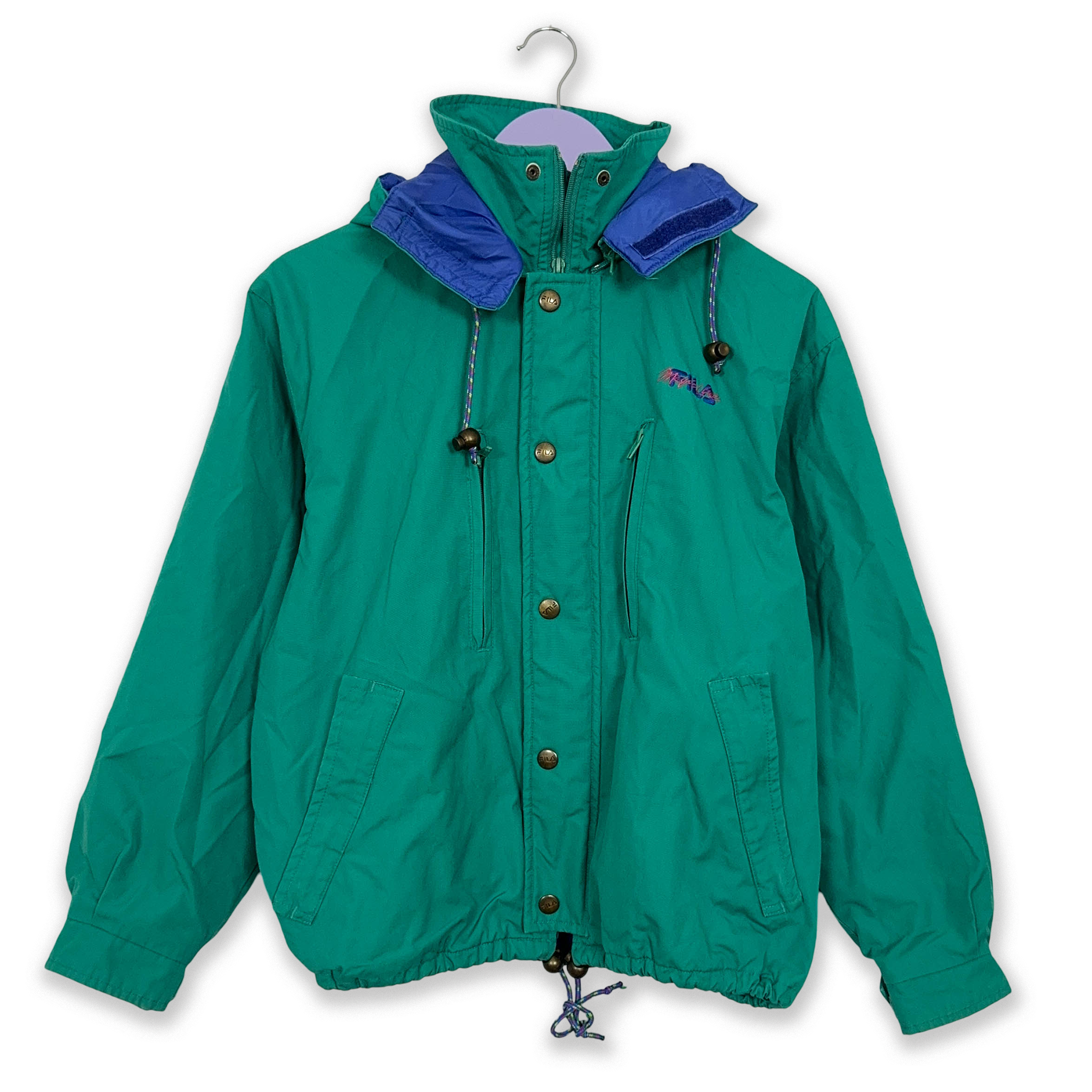 Giacca a vento Fila Magic Line Vintage verde con cappuccio anni 90 - Taglia XS/S uomo