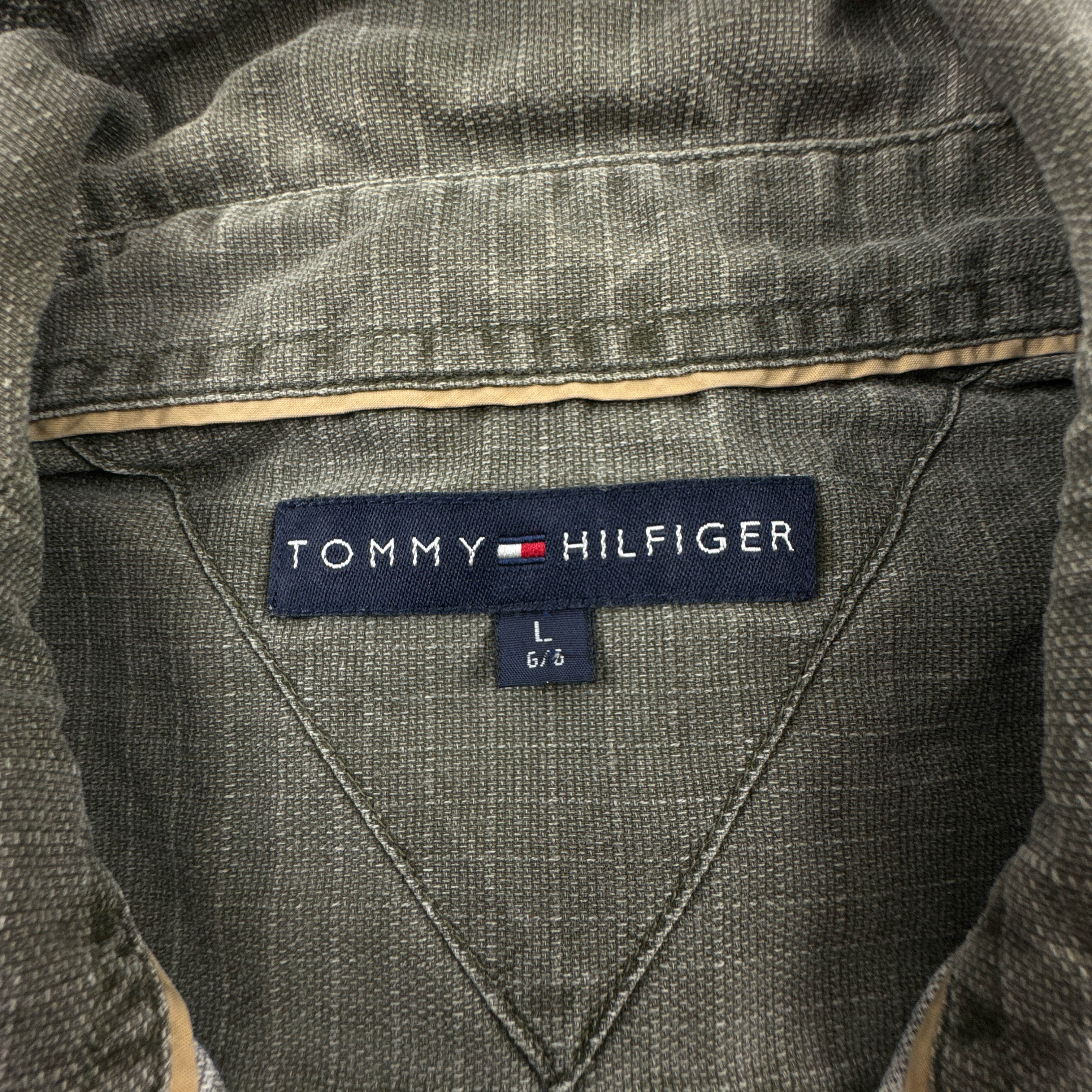 Camicia Tommy Hilfiger verde militare a tinta unita in cotone - Taglia M/L uomo