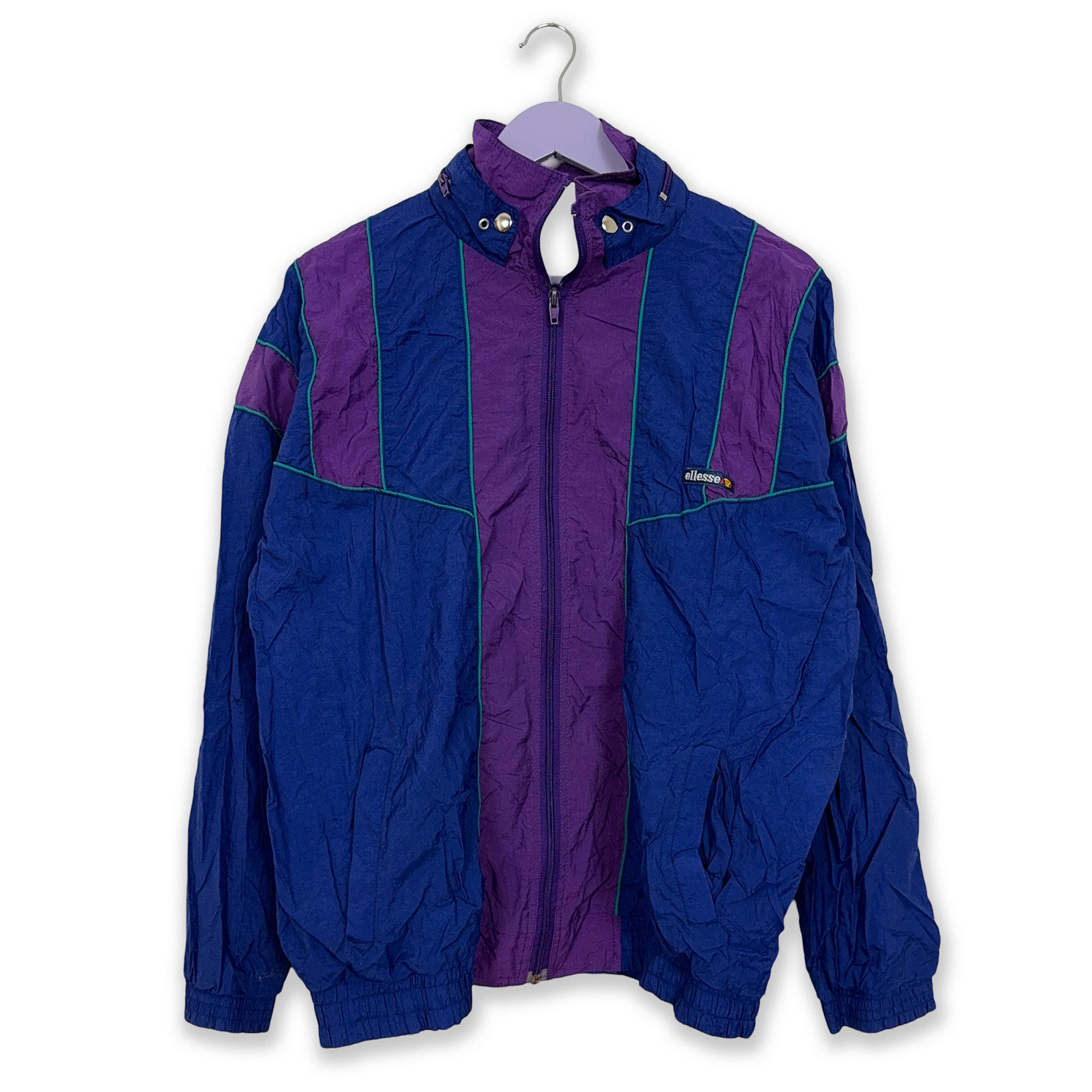 Giacca a vento Ellesse Vintage blu e viola con zip anni 90 - Taglia L uomo