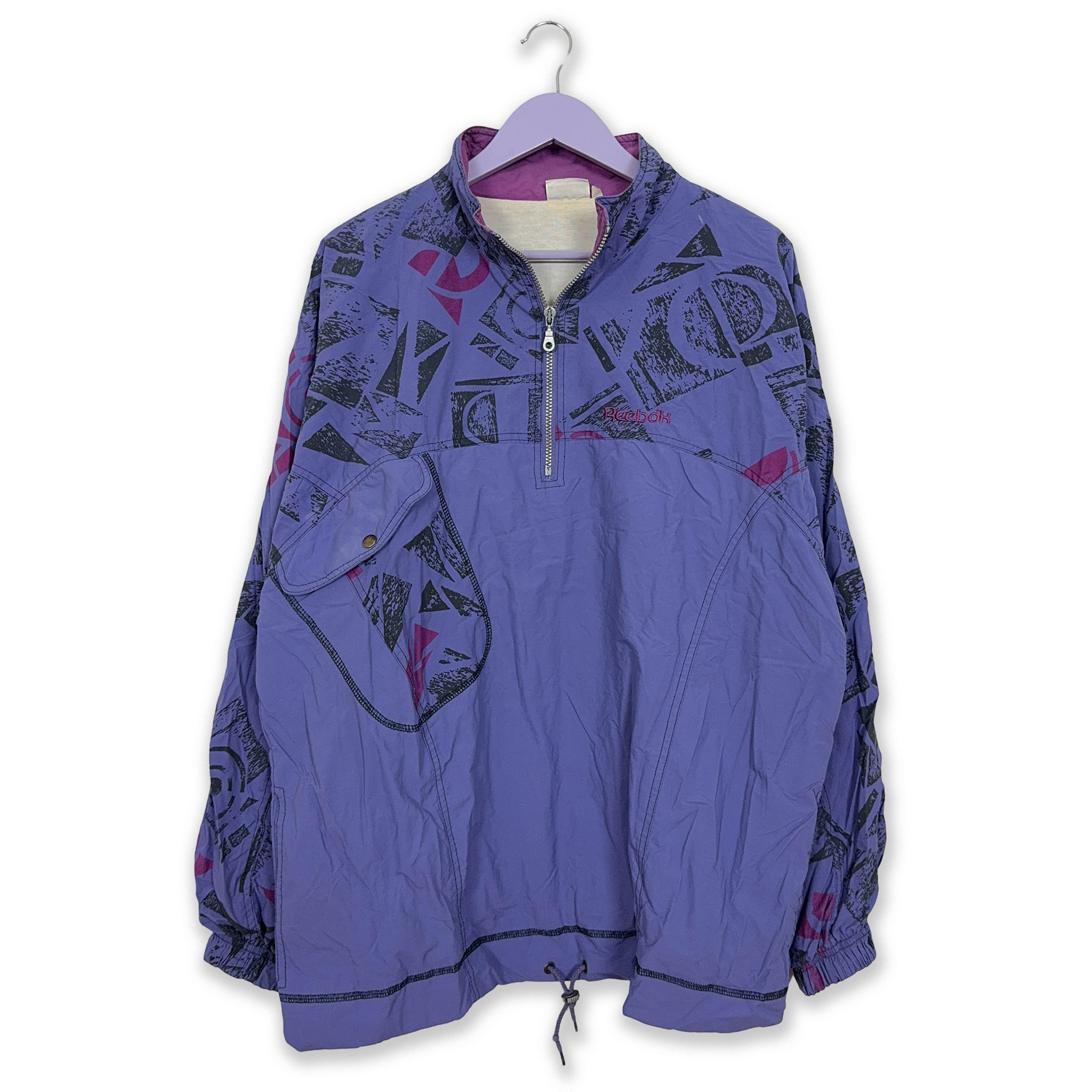 Giacca a vento Reebok Vintage viola a fantasia crazy style quarter zip - Taglia XL uomo