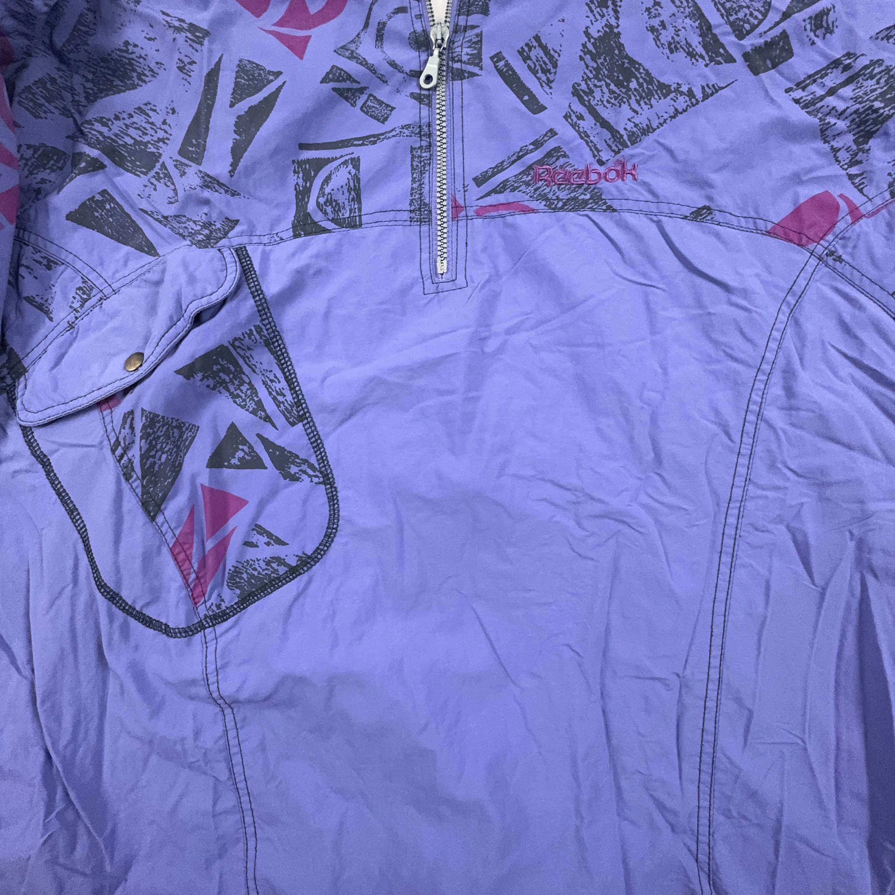 Giacca a vento Reebok Vintage viola a fantasia crazy style quarter zip - Taglia XL uomo