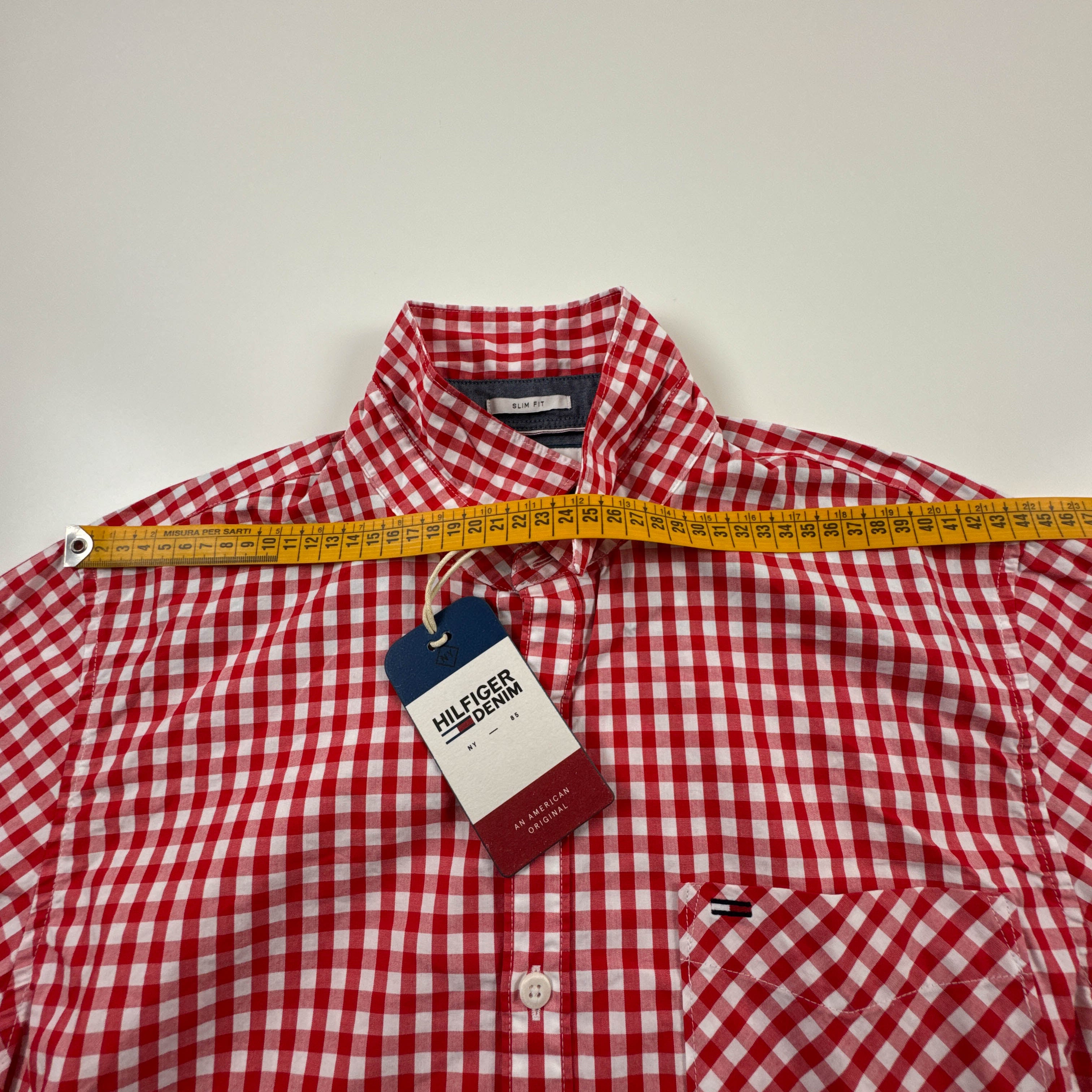 Camicia Tommy Hilfiger rossa e bianca a quadretti in cotone - Taglia M uomo