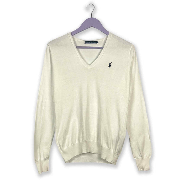 Maglione Ralph Lauren bianco leggero con scollo a V - Taglia L donna