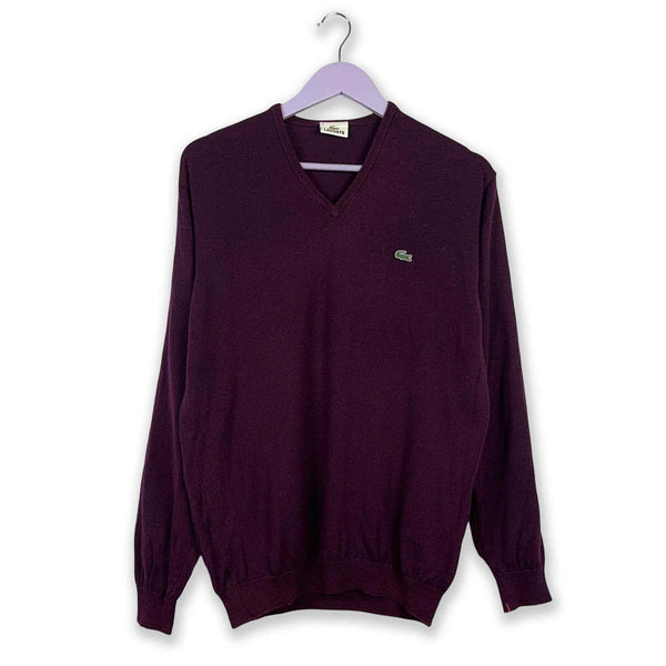 Maglione Lacoste 100% lana viola con scollo a V - Taglia M uomo