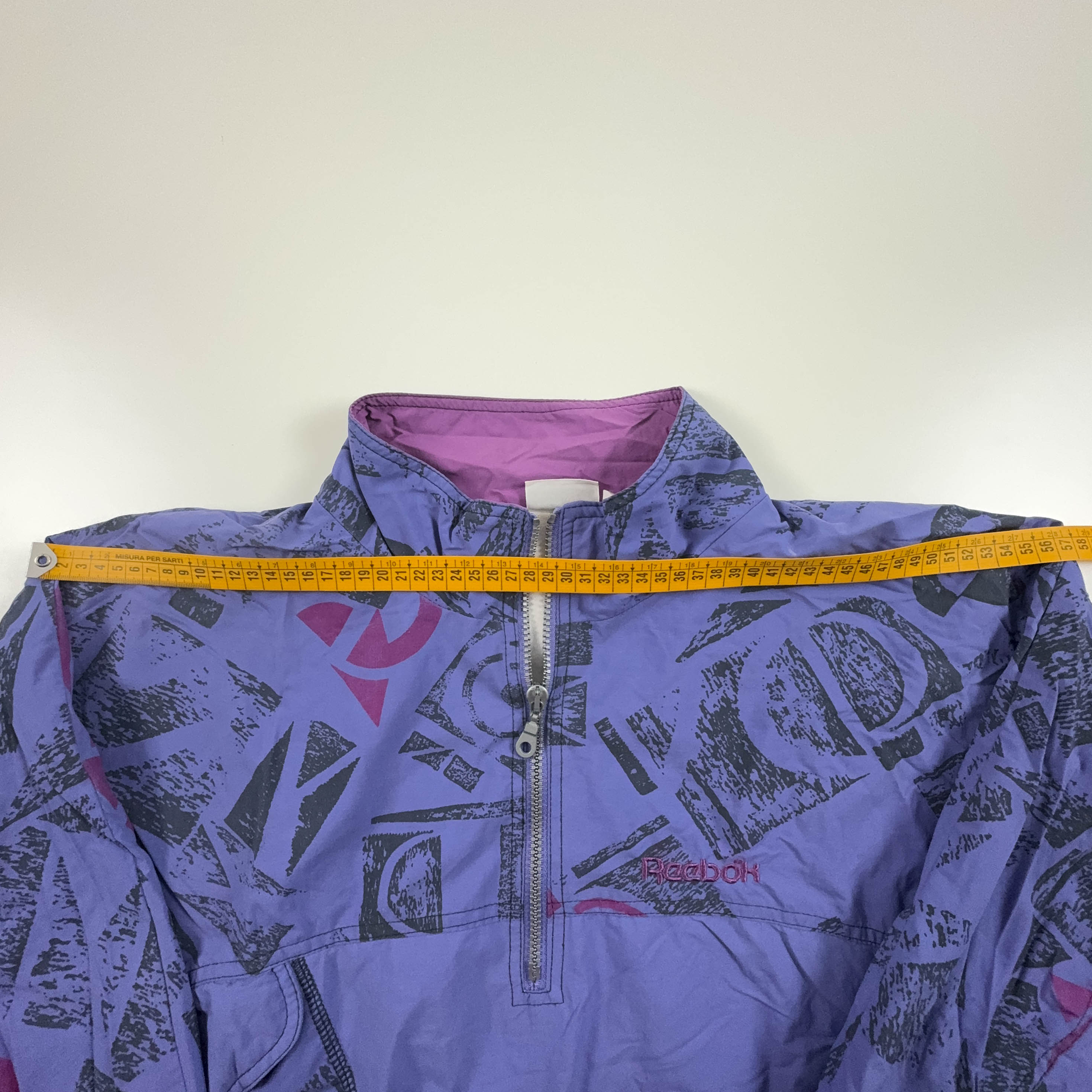 Giacca a vento Reebok Vintage viola a fantasia crazy style quarter zip - Taglia XL uomo