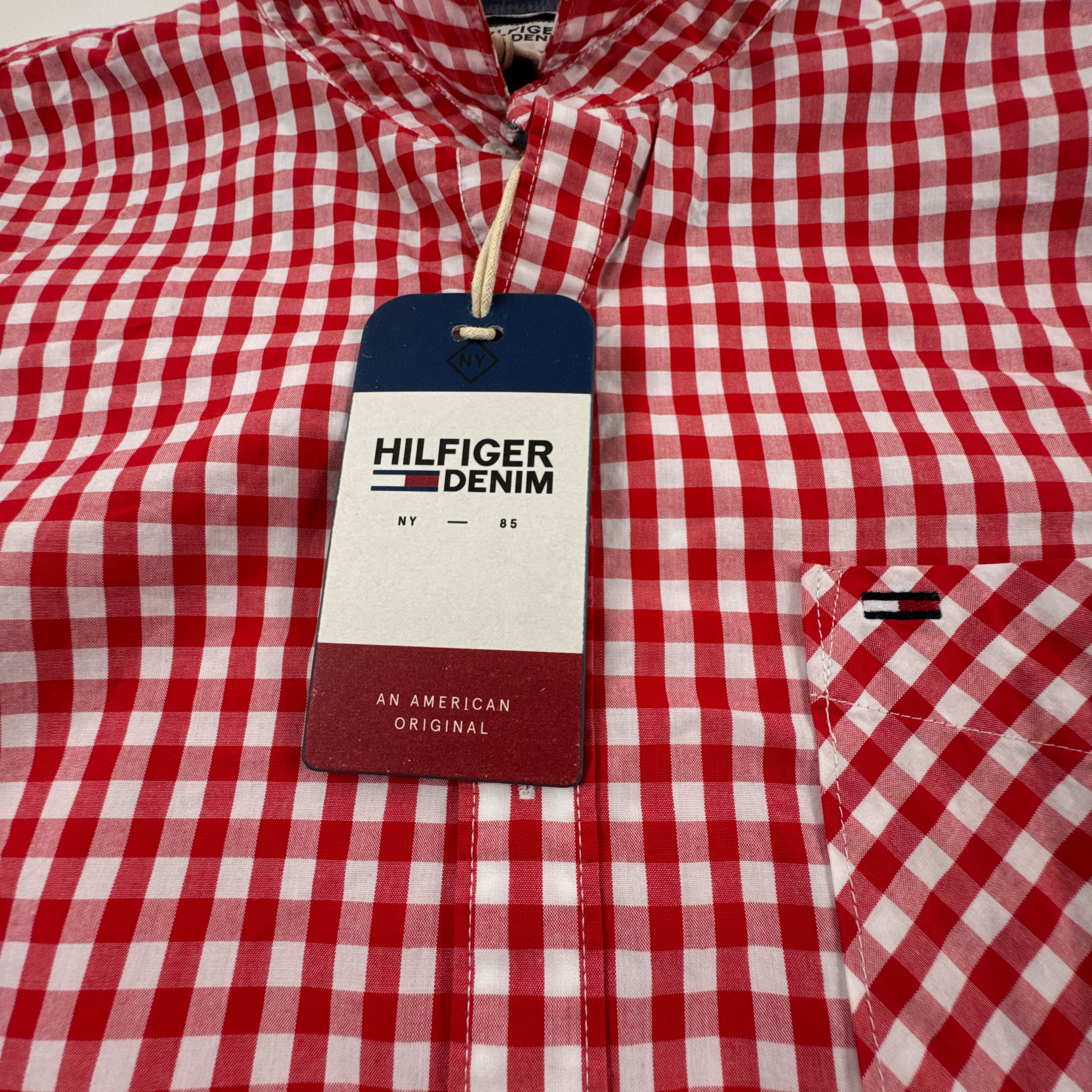 Camicia Tommy Hilfiger rossa e bianca a quadretti in cotone - Taglia M uomo