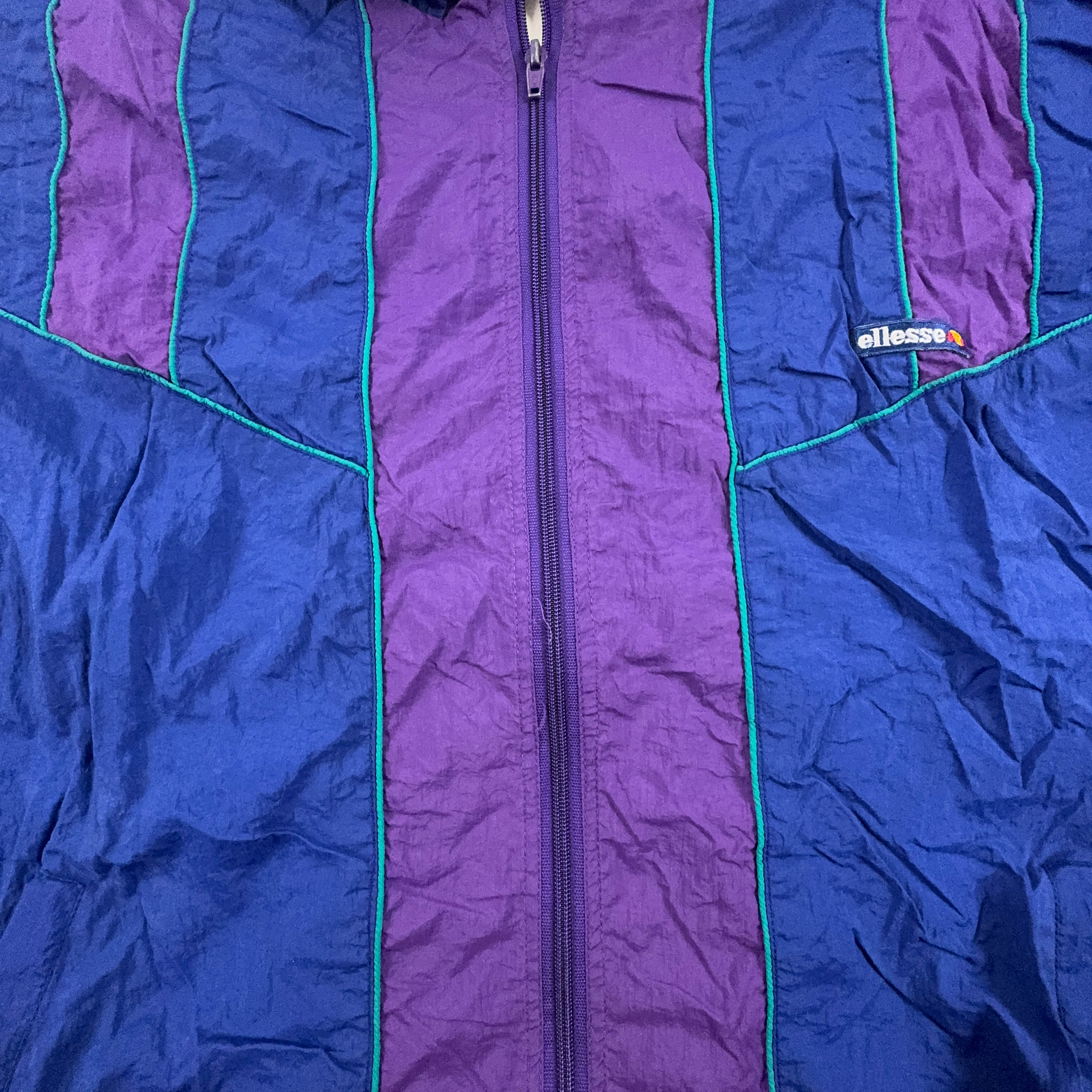 Giacca a vento Ellesse Vintage blu e viola con zip anni 90 - Taglia L uomo