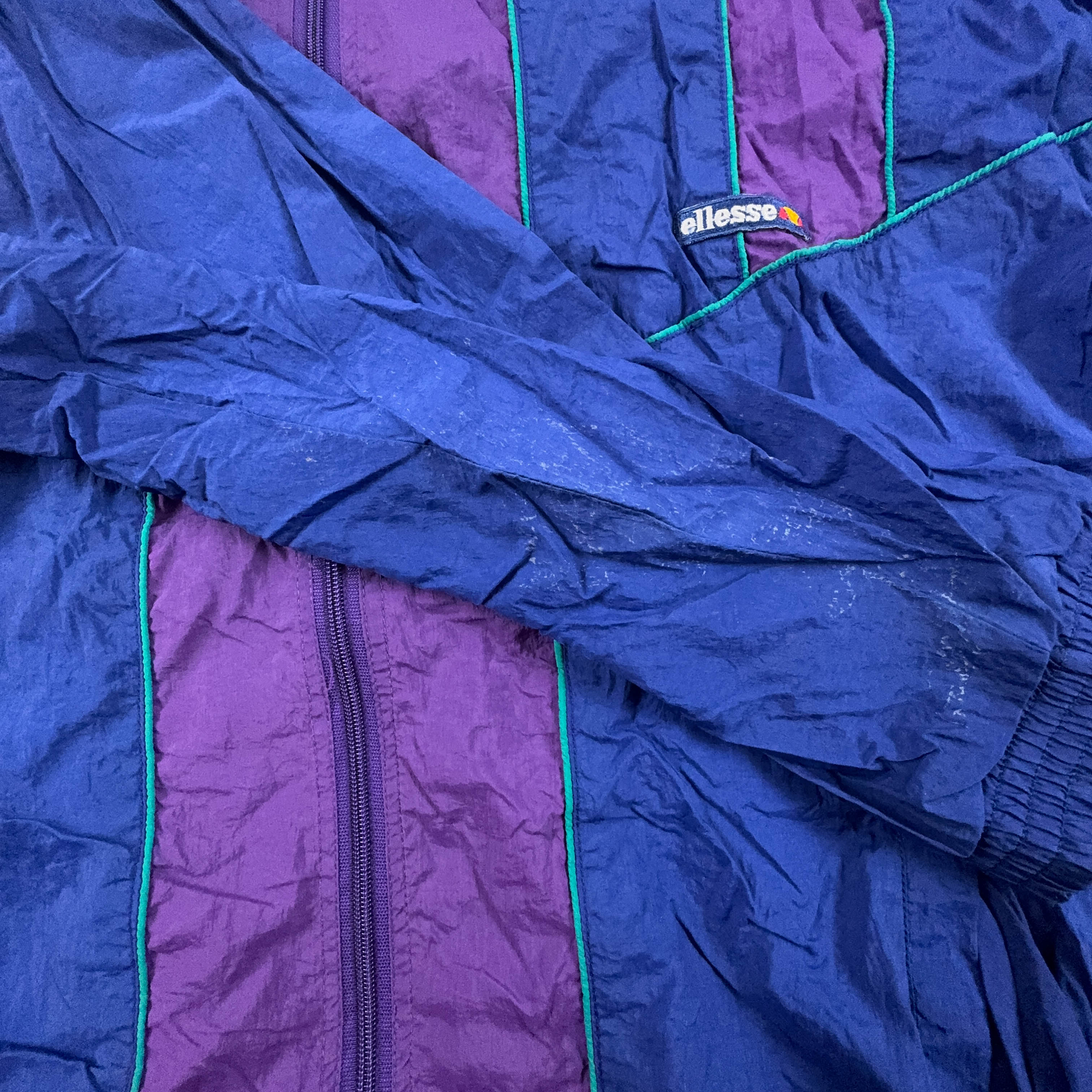 Giacca a vento Ellesse Vintage blu e viola con zip anni 90 - Taglia L uomo