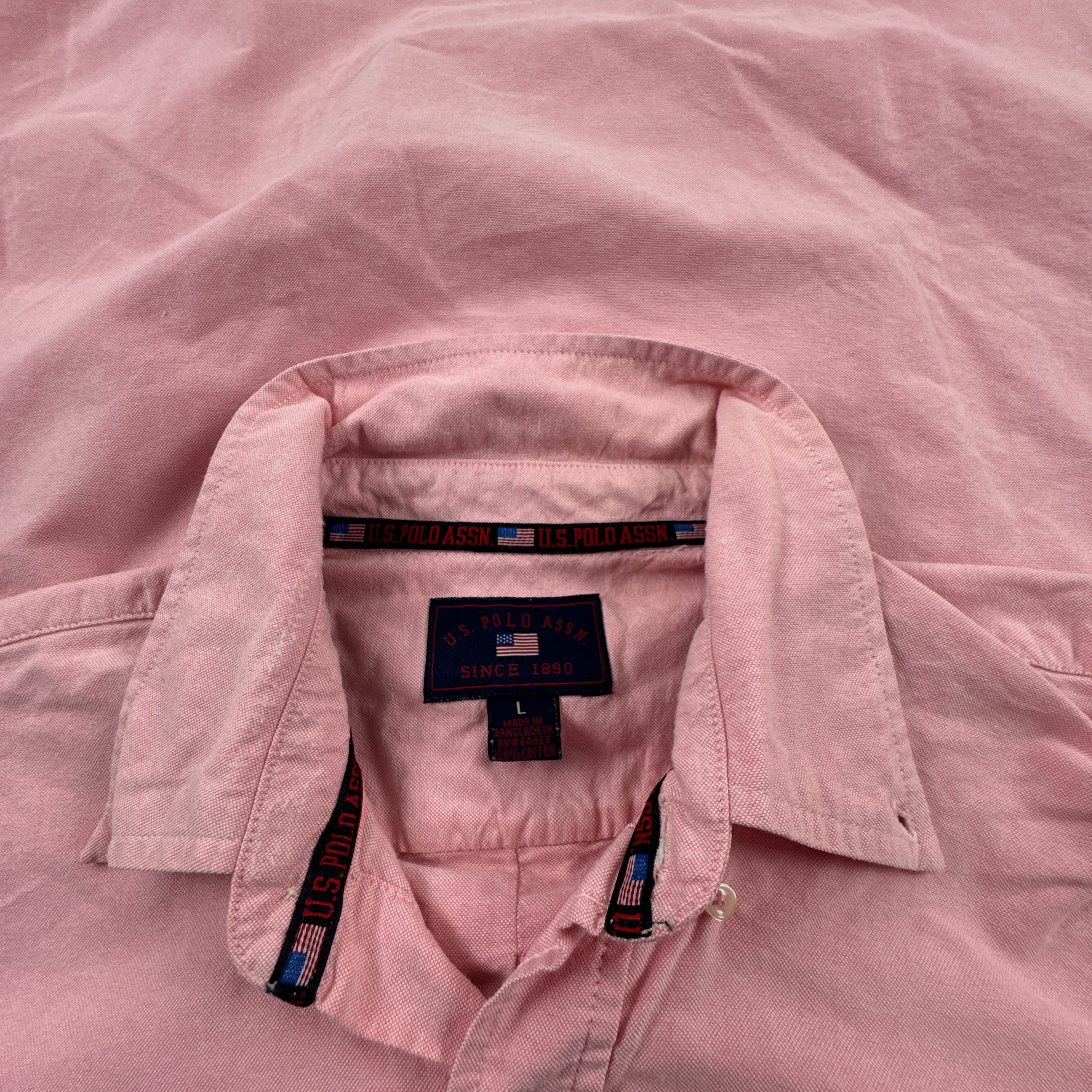 Camicia Vintage US POLO rosa a tinta unita in cotone anni 00 - Taglia L uomo