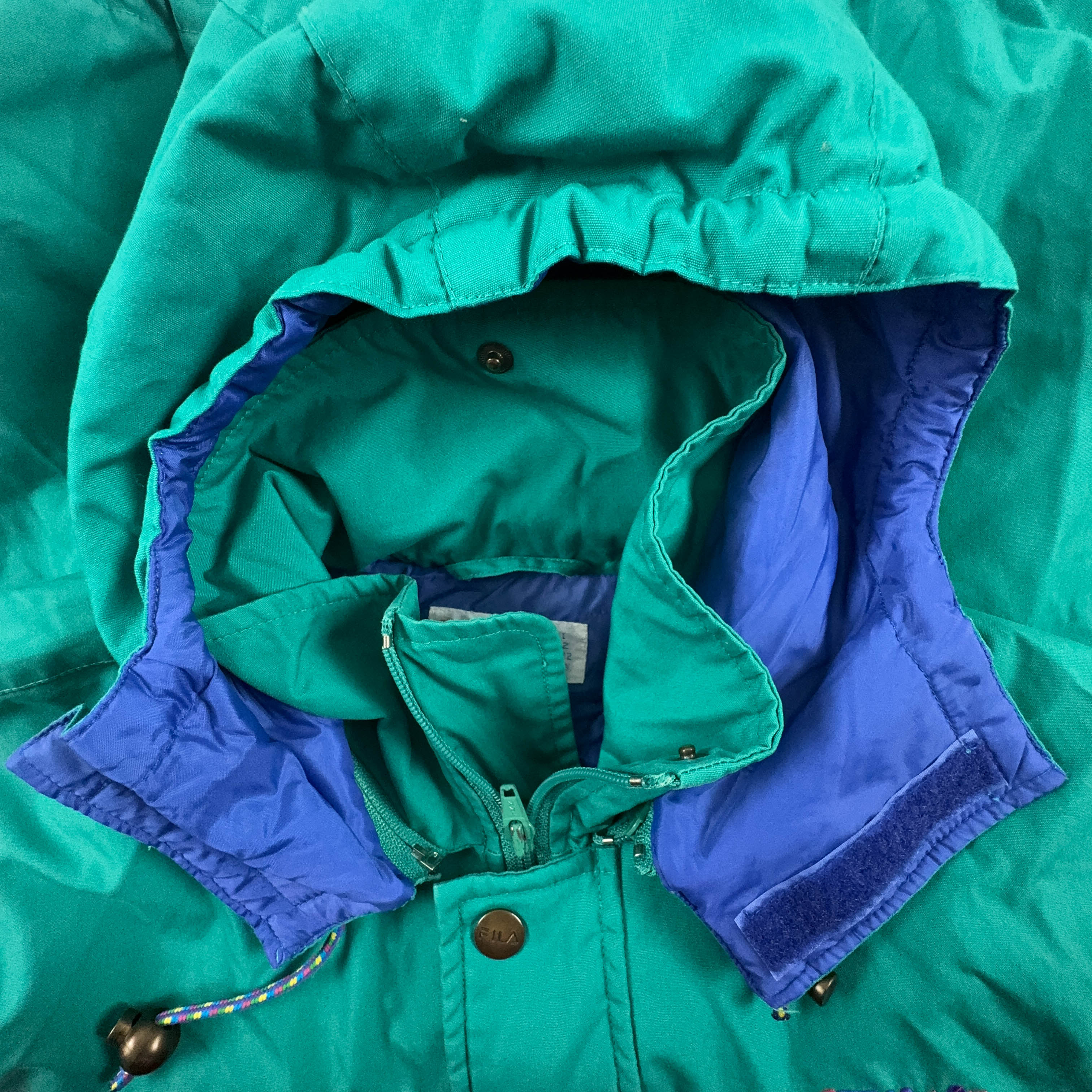 Giacca a vento Fila Magic Line Vintage verde con cappuccio anni 90 - Taglia XS/S uomo
